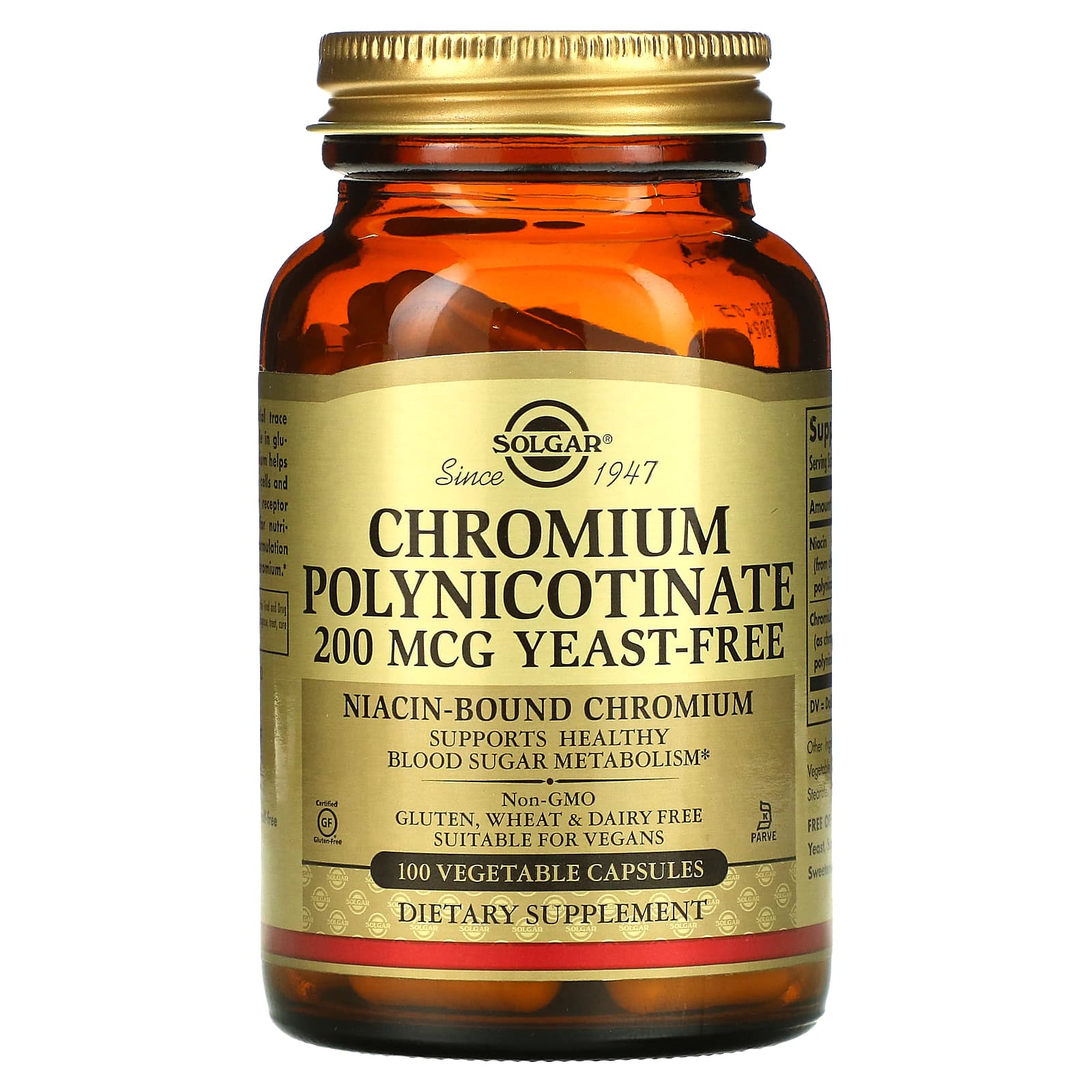 Solgar, Chromium Polynicotinate, 200 mcg, 100 Vegetable Capsules - Image 1