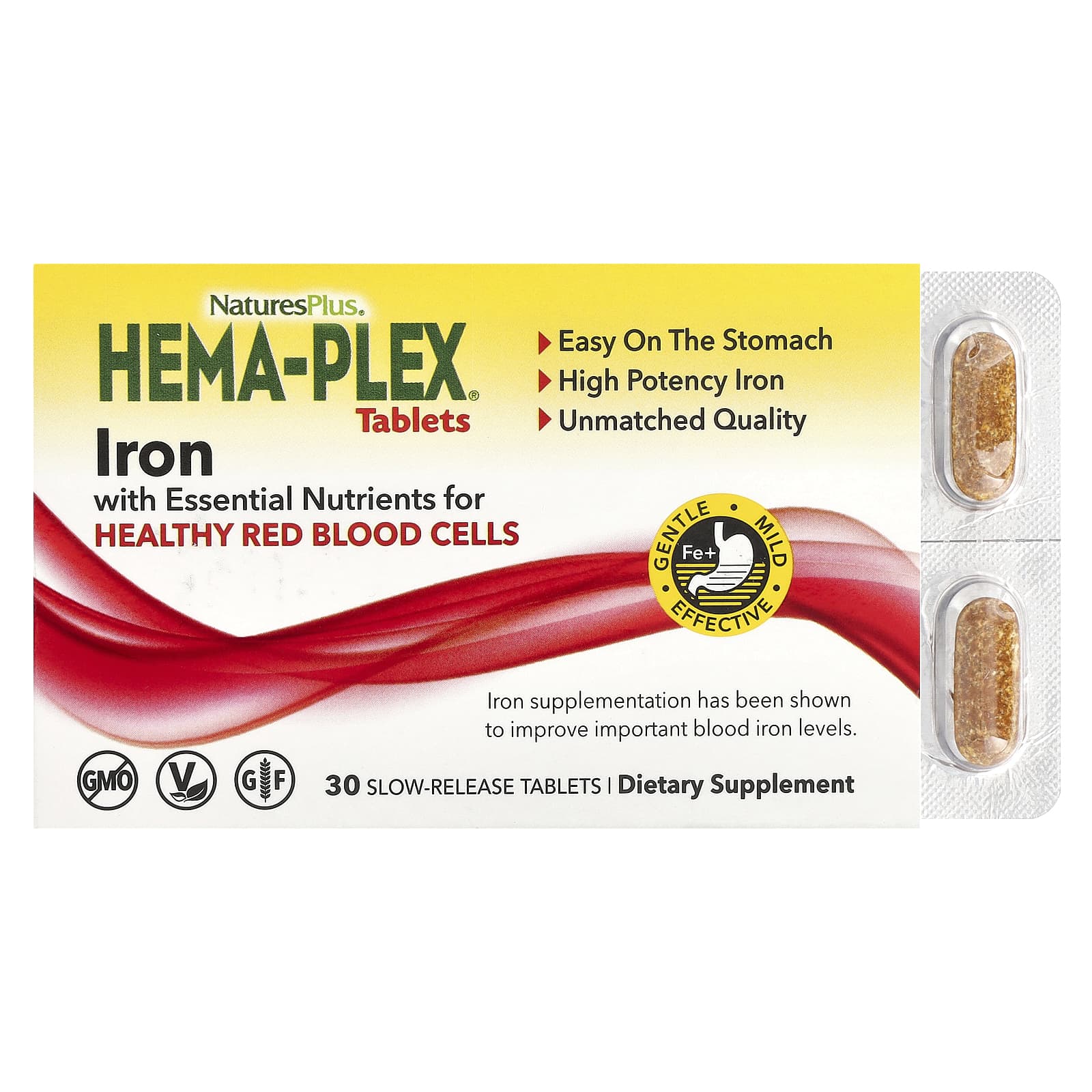 NaturesPlus, Hema-Plex, Iron, 30 Slow-Release Tablets - Image 1