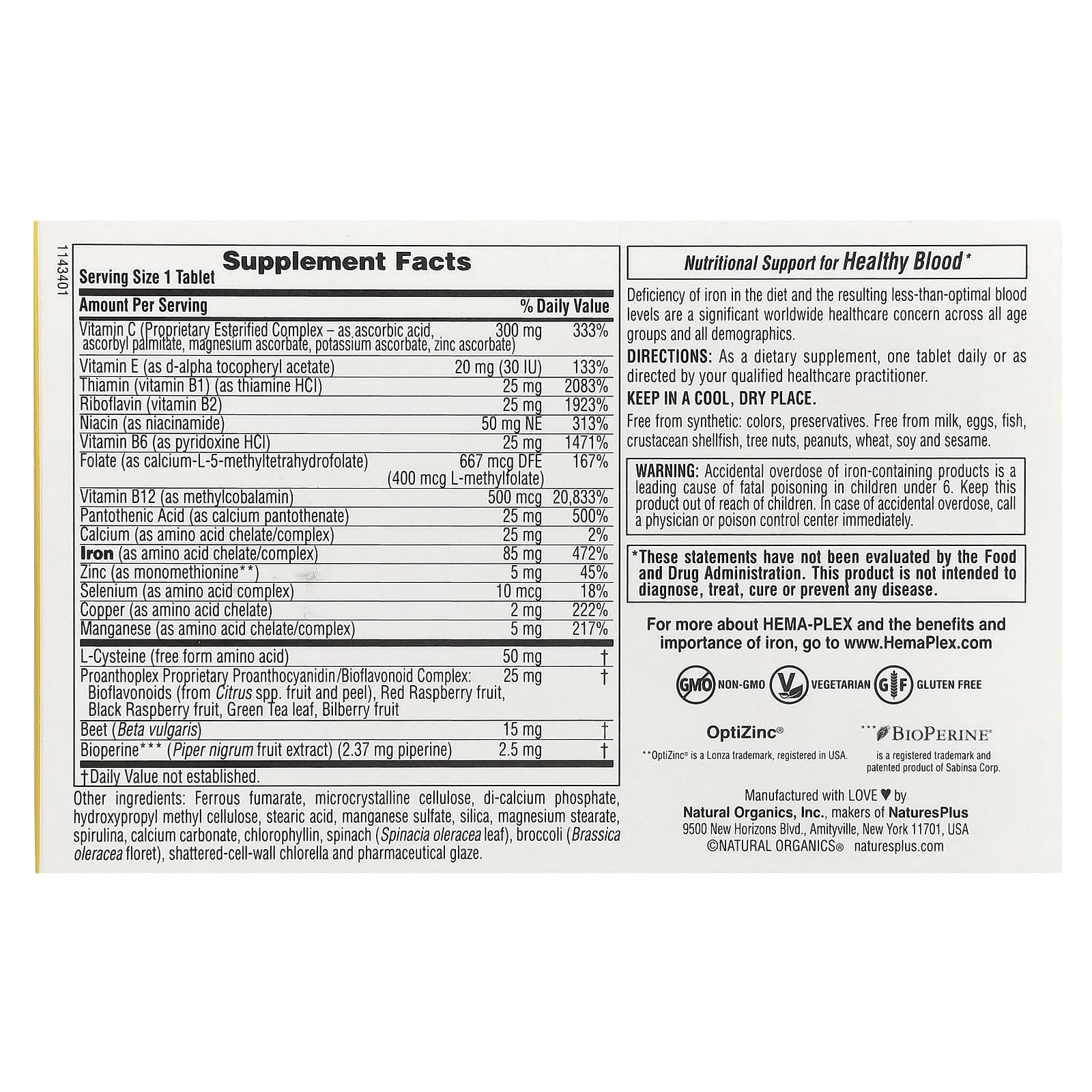 NaturesPlus, Hema-Plex, Iron, 30 Slow-Release Tablets - Image 2