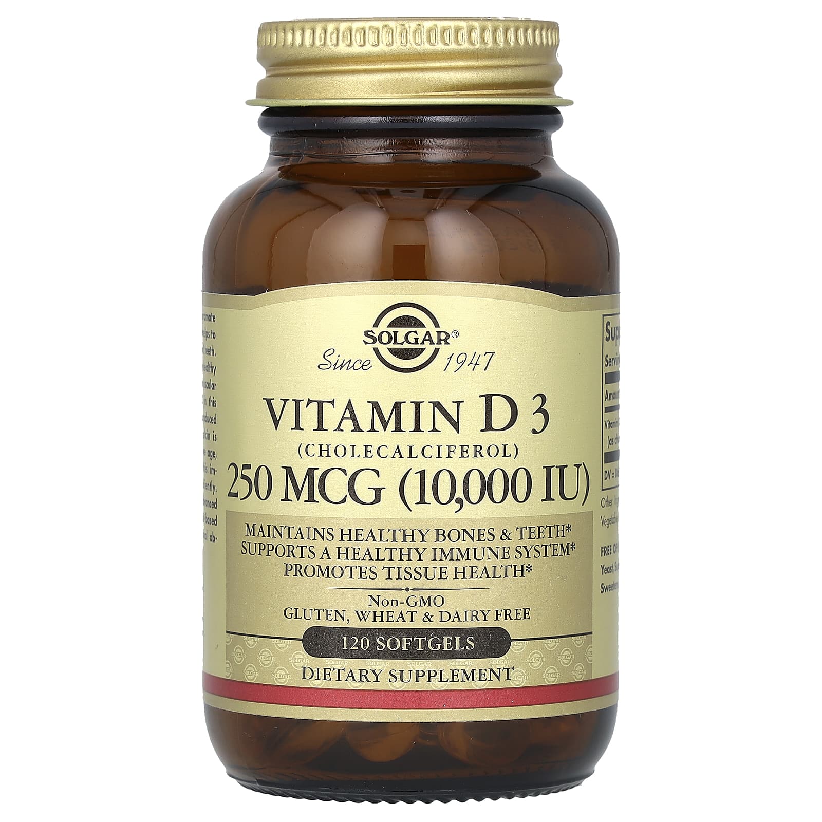 Solgar, Vitamin D3 (Cholecalciferol), 250 mcg (10,000 IU), 120 Softgels - Image 1