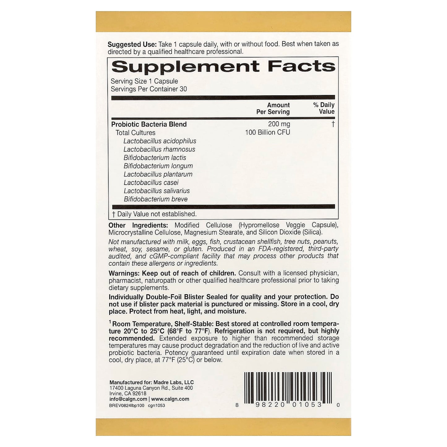 LactoBif 100 Probiotics | 100 Billion CFU | 30 Veggie Capsules - Image 2