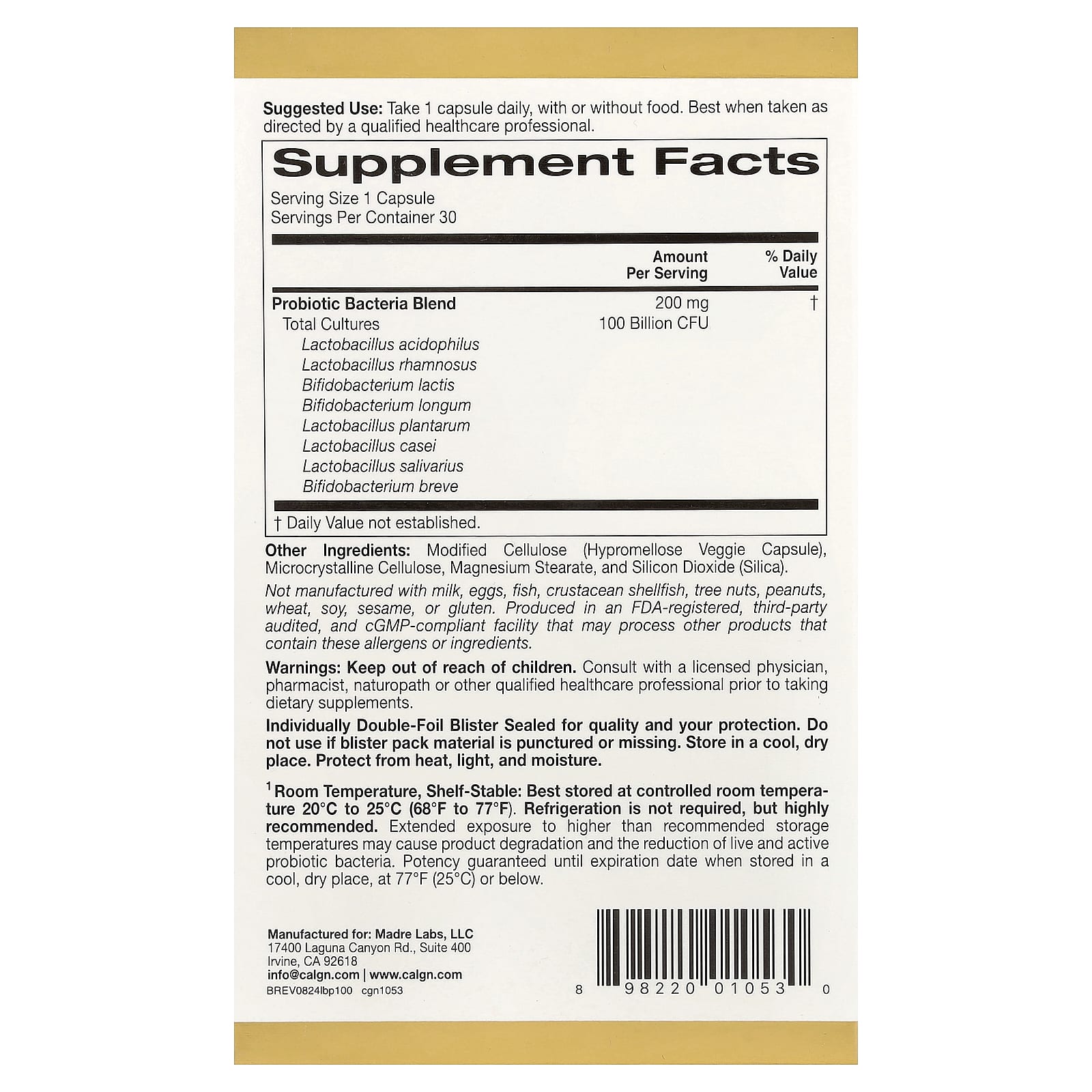 LactoBif 100 Probiotics | 100 Billion CFU | 30 Veggie Capsules - Image 2