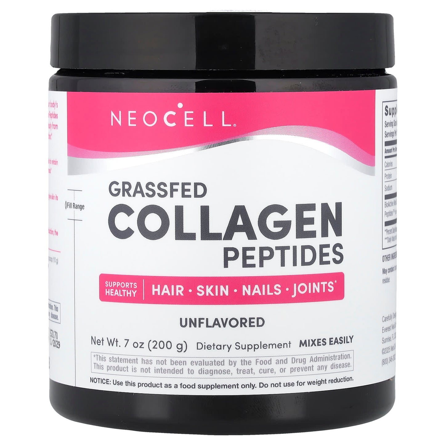 NeoCell, Grassfed Collagen Peptides, Unflavored, 7 oz (200 g) - Image 1