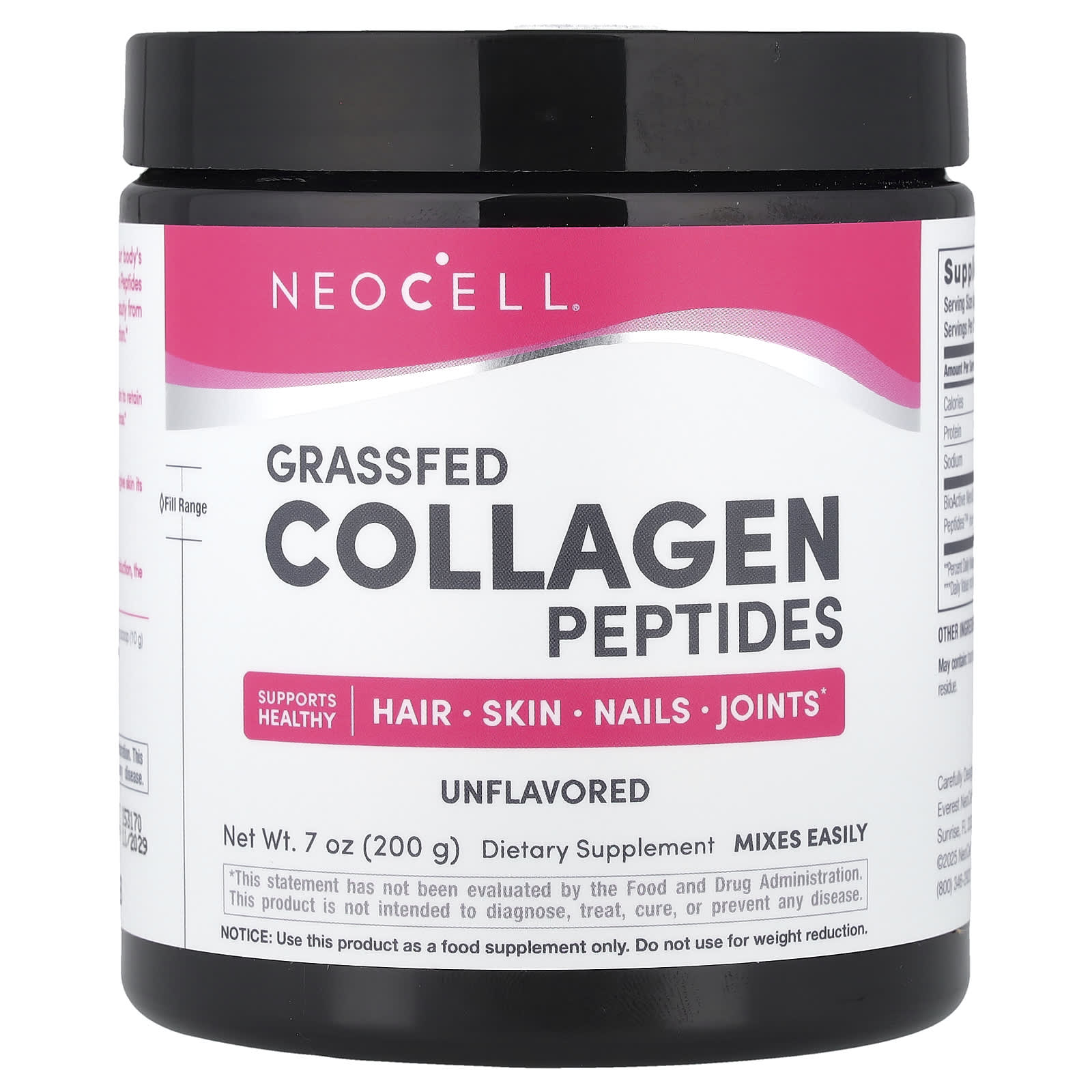 NeoCell, Grassfed Collagen Peptides, Unflavored, 7 oz (200 g) - Image 1