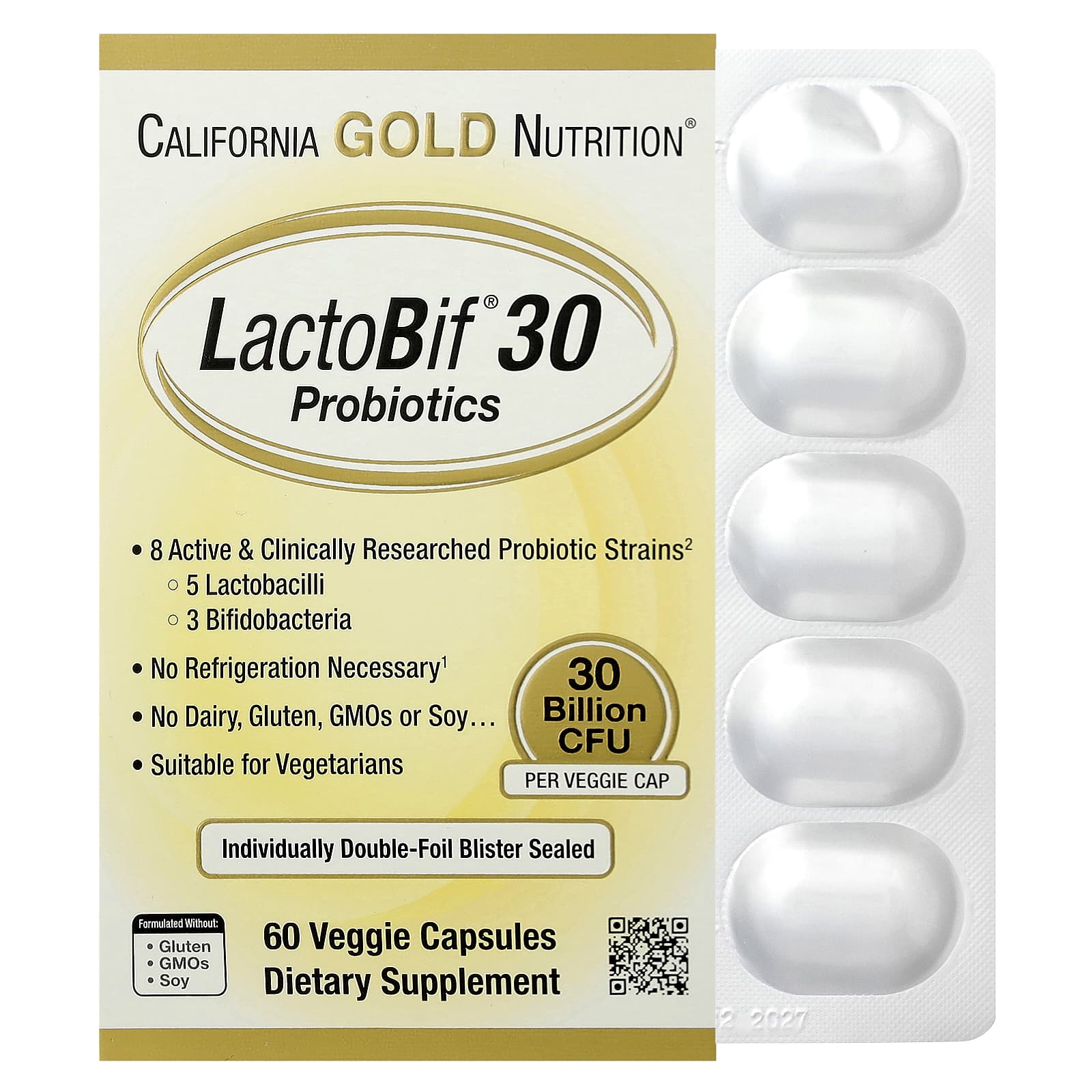 California Gold Nutrition LactoBif 30 Probiotics 60 Veggie Capsules - Image 1