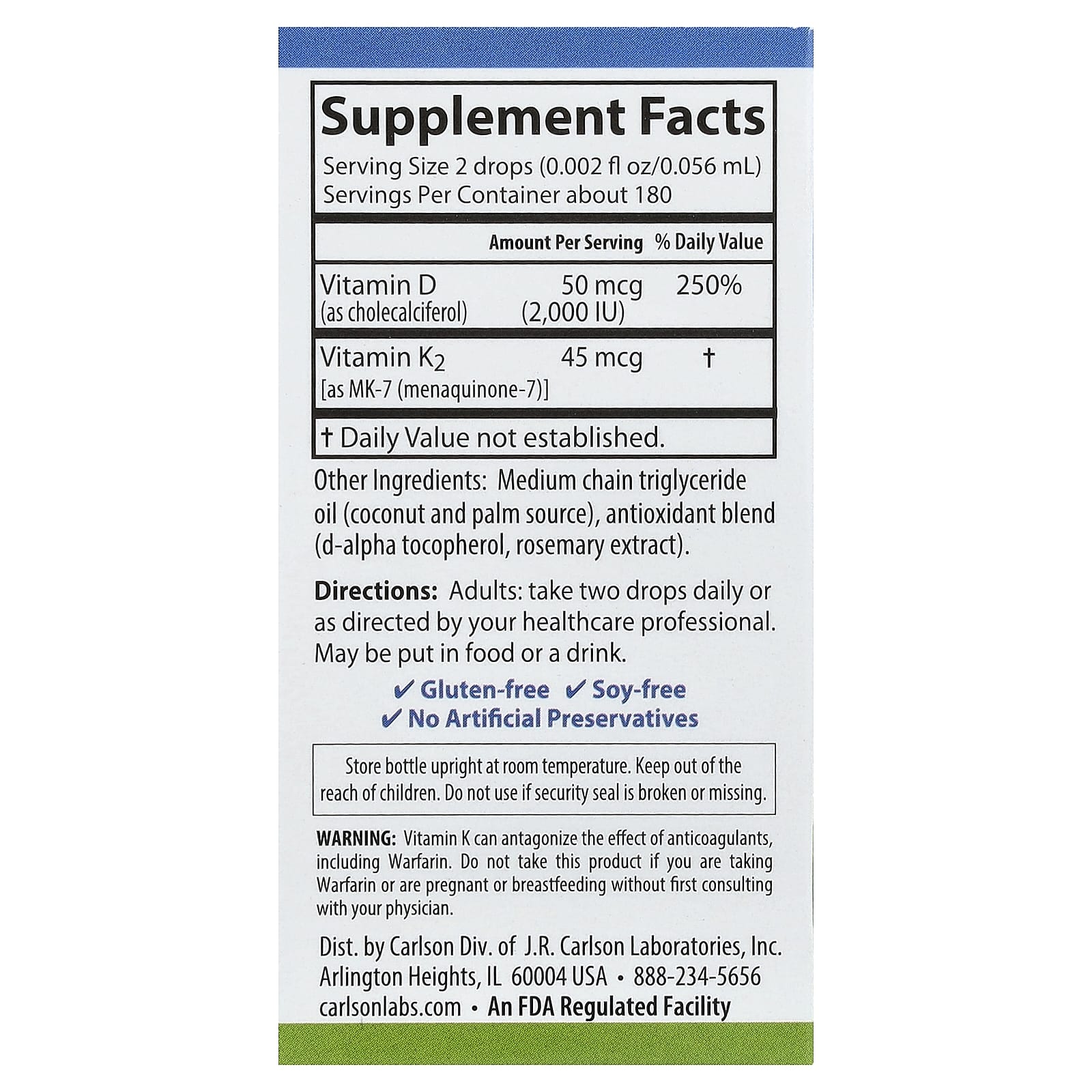 Carlson Super Daily D3 + K2 Liquid Vitamin Drops - Image 2