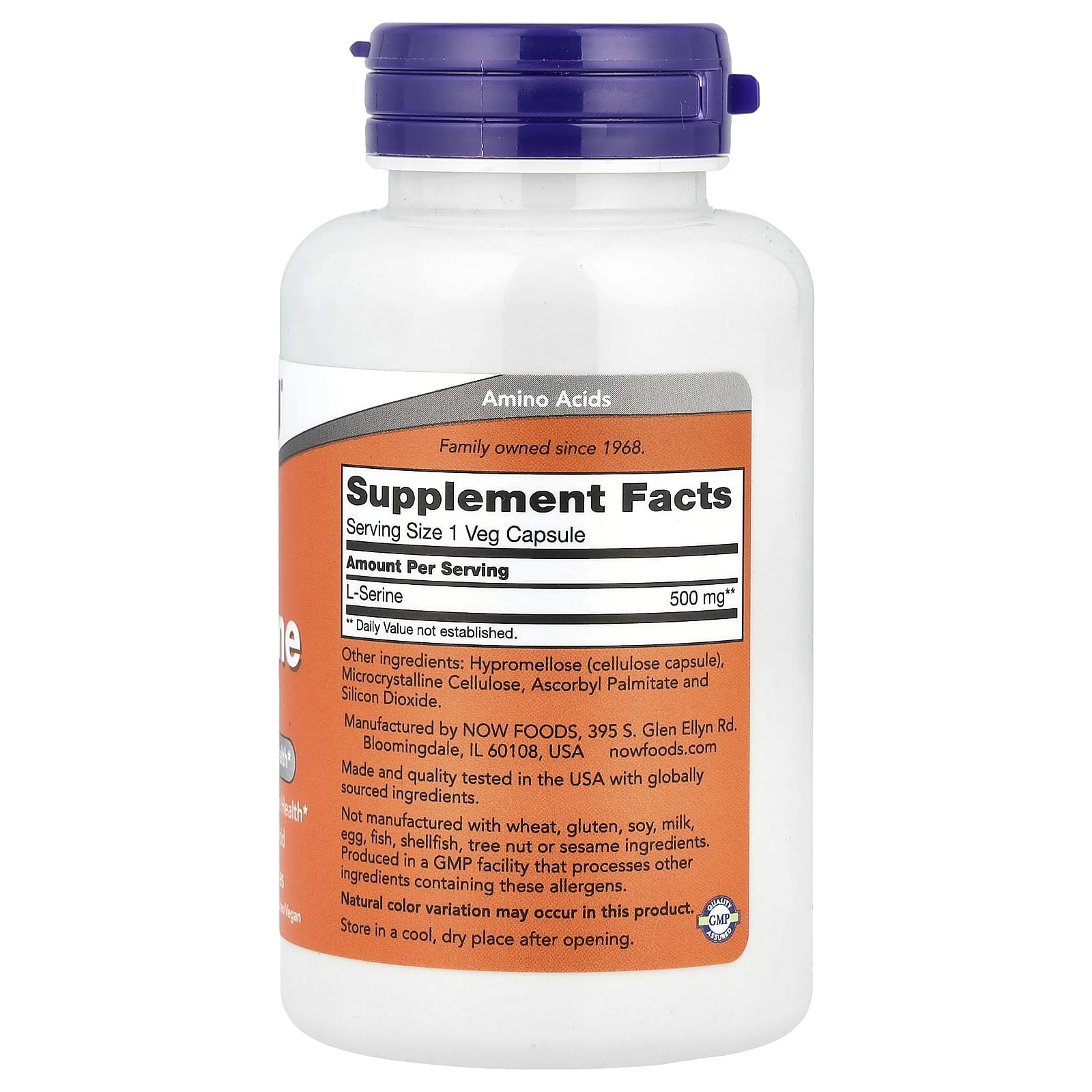 NOW Foods, L-Serine, 500 mg , 120 Veg Capsules - Image 2