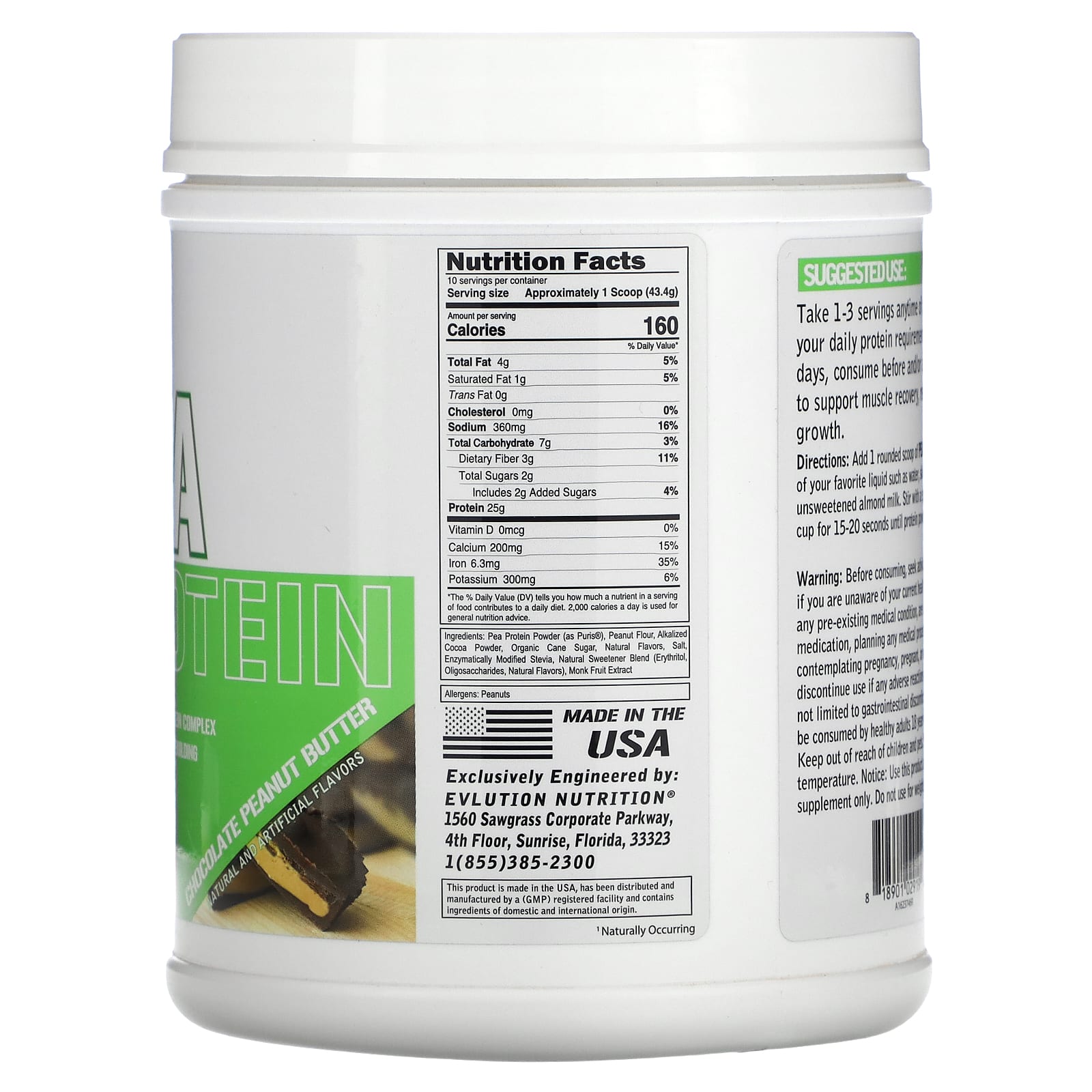 EVLution Chocolate Peanut Butter Pea Protein, 1 lb - Vegan, Soy Free & Gluten Free - Image 2