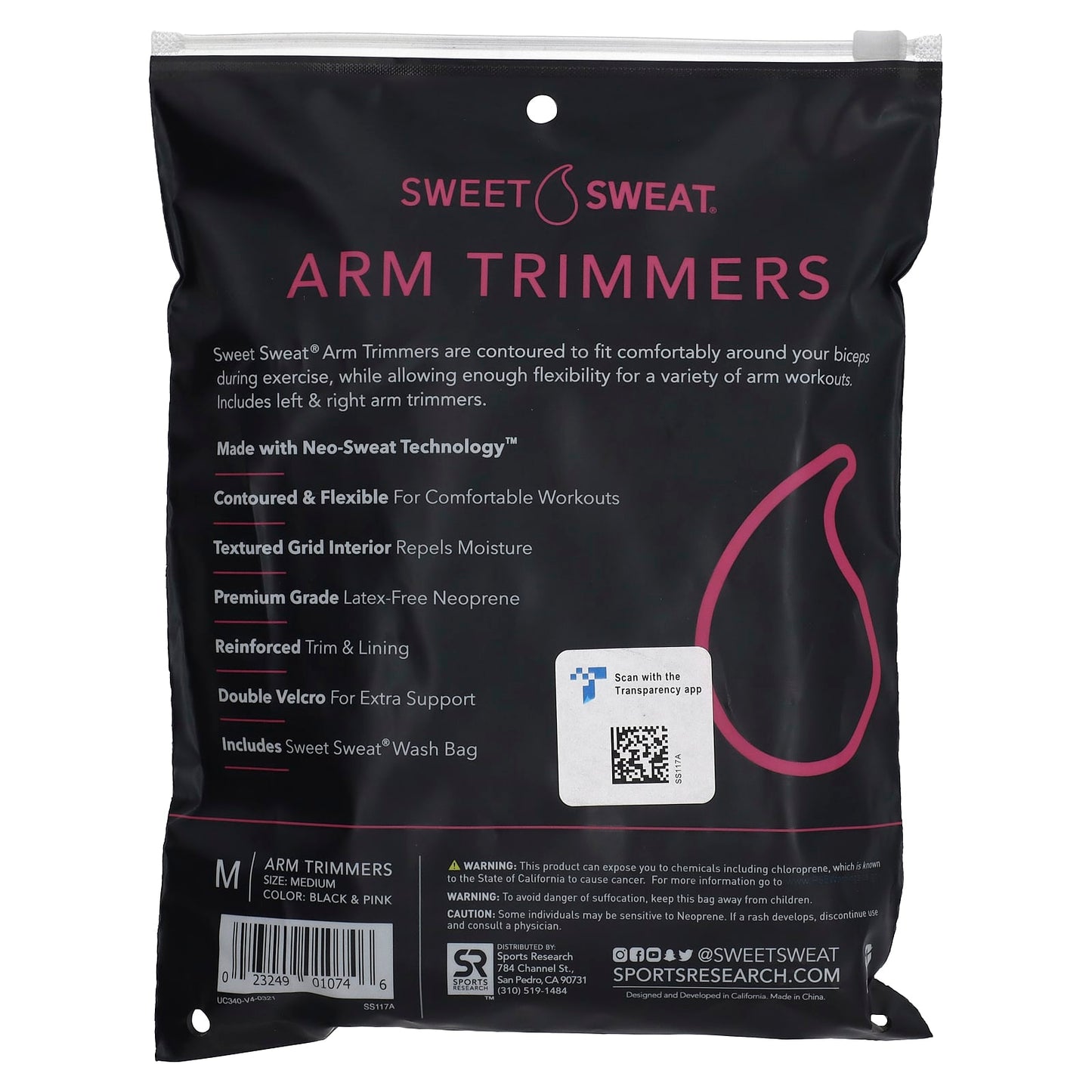 Sports Research, Sweet Sweat®, Arm Trimmers, Medium, Black & Pink, 1 Pair - Image 2