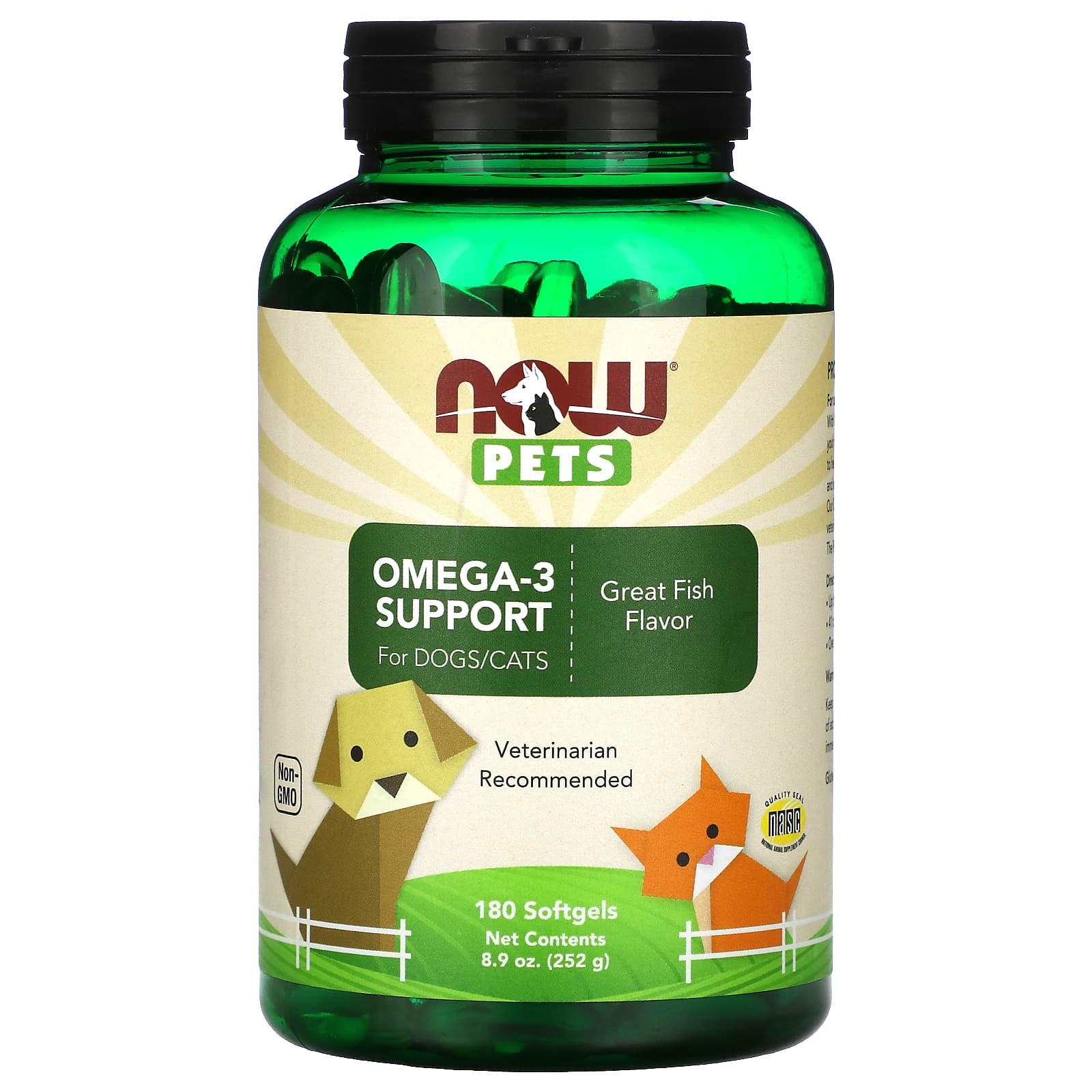 NOW Foods, Pets, Omega-3 Support for Dogs/Cats, Great Fish, 180 Softgels, 8.9 oz (252 g) - Image 1