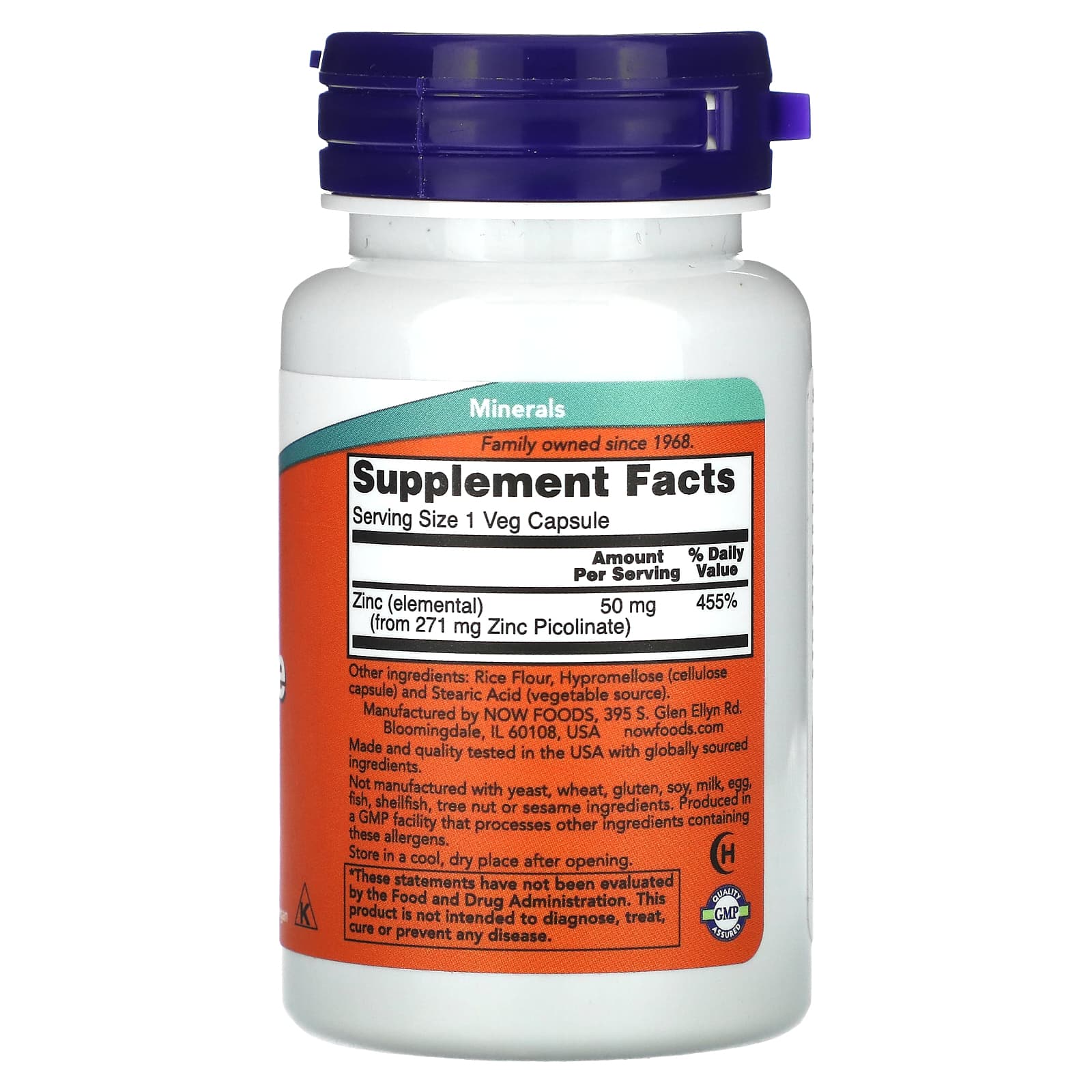 NOW Foods, Zinc Picolinate, 50 mg, 30 Veg Capsules - Image 2