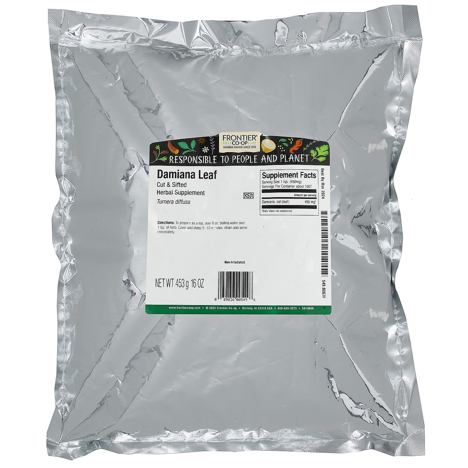 Damiana Leaf Supplement by Frontier Co-op, 16 oz (453g) Cut & Sifted - Image 2