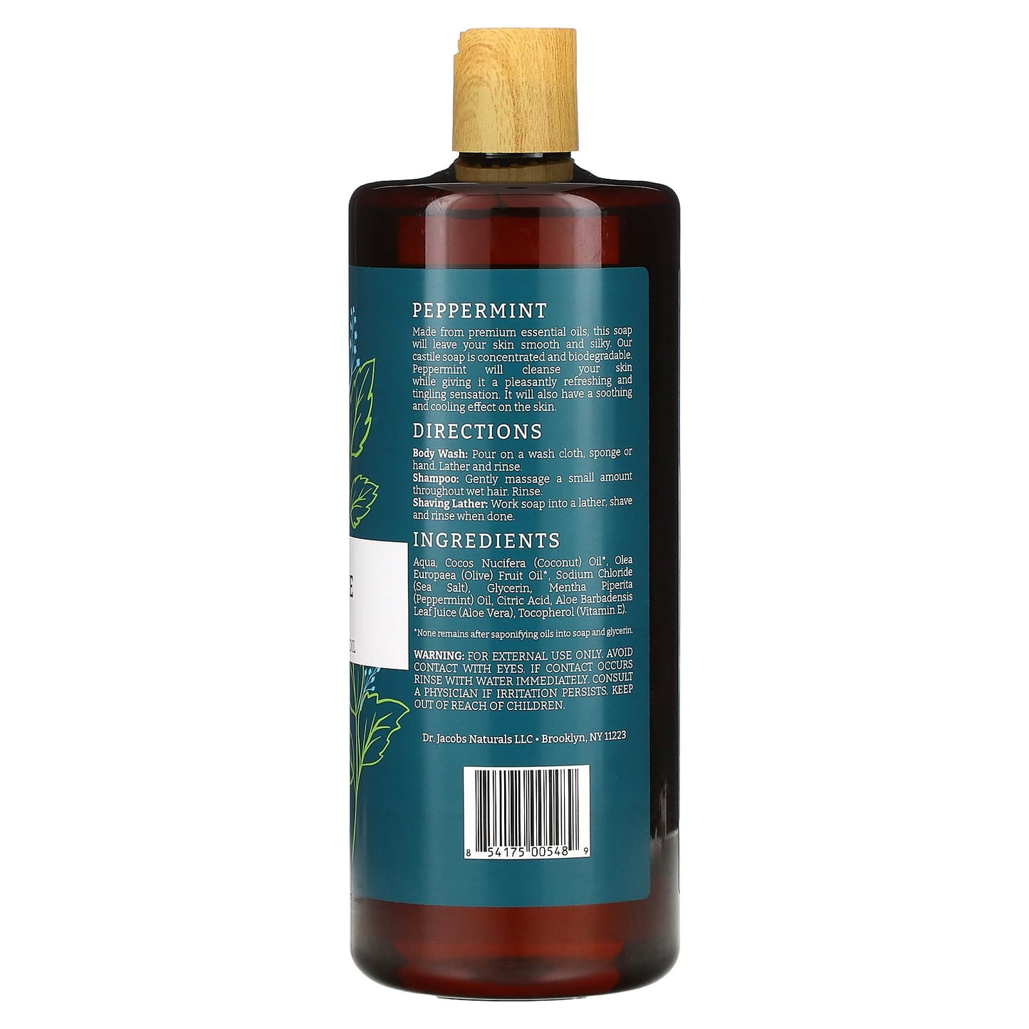 Certified Vegan Peppermint Castile Body Wash, 32 oz - Dr. Jacobs Naturals - Image 2