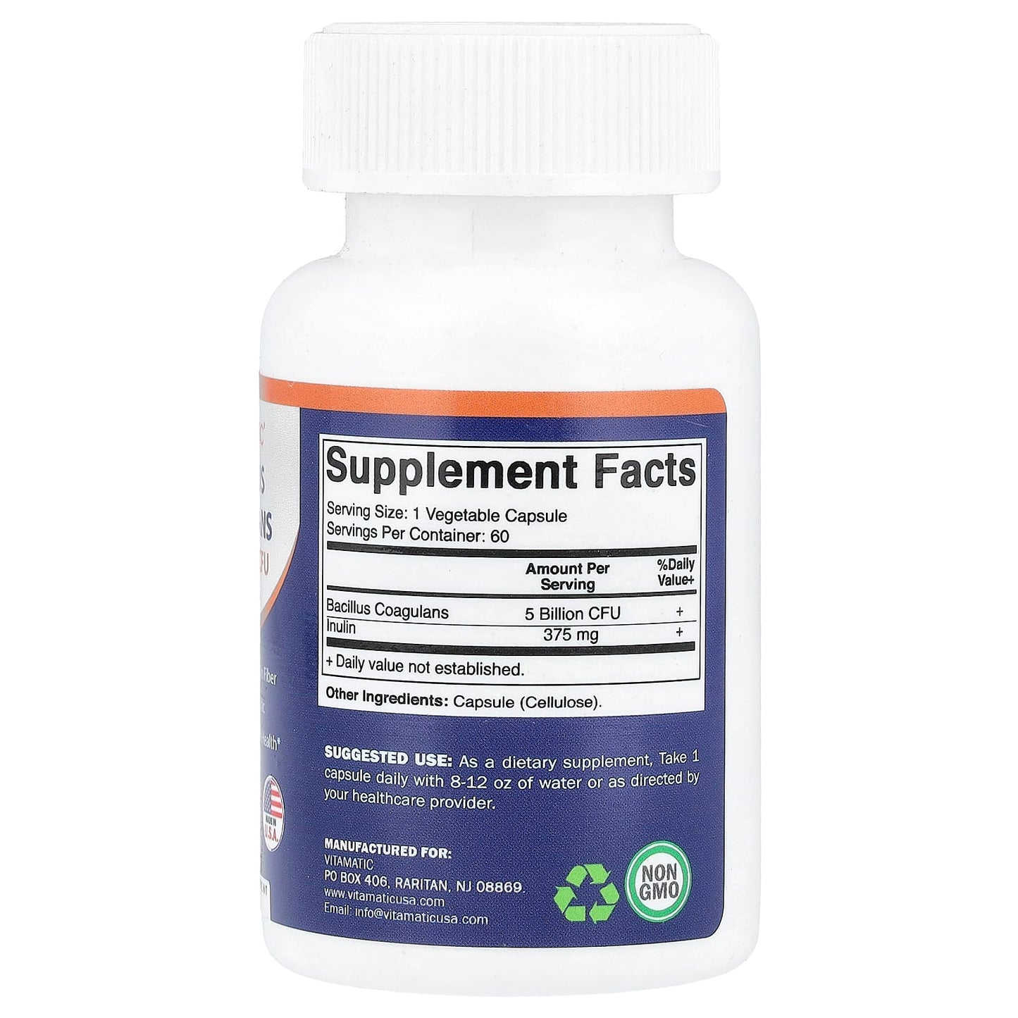 Vitamatic, Bacillus Coagulans, 5 Billion CFU, 60 Vegetable Capsules - Image 2