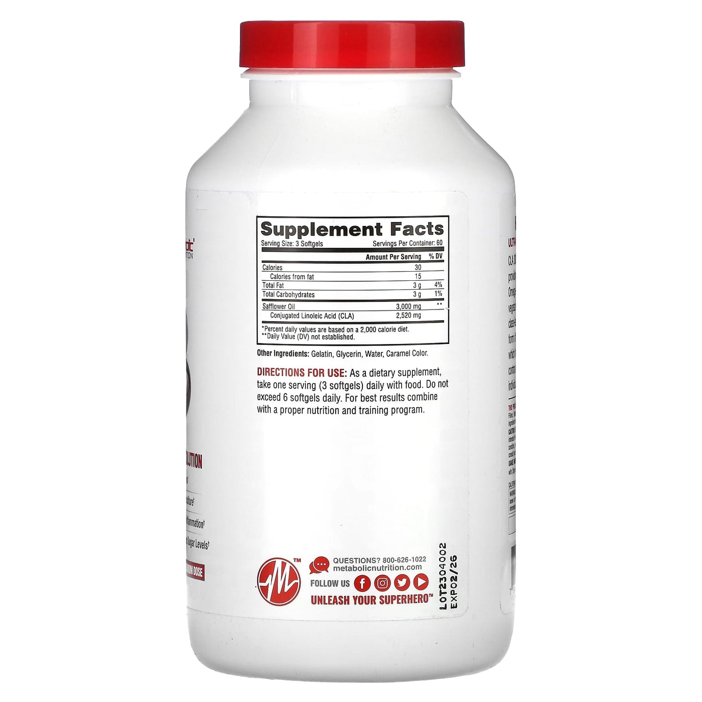 Metabolic Nutrition, CLA 3000, 180 Softgels (1,000 mg per Softgel) - Image 2
