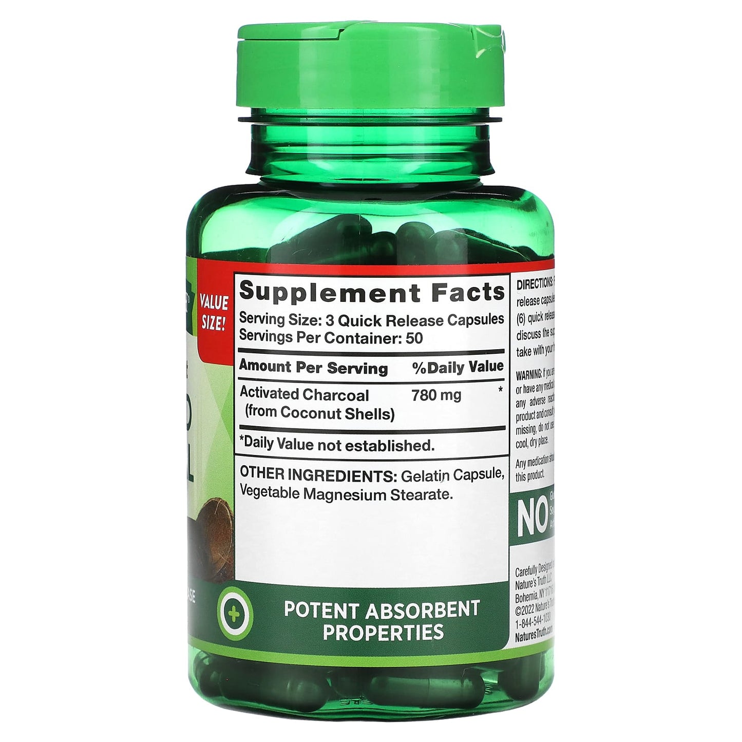 Nature's Truth, Vitamins, Premium Coconut Activated Charcoal, 150 Quick Release Capsules (260 mg per Capsule) - Image 2