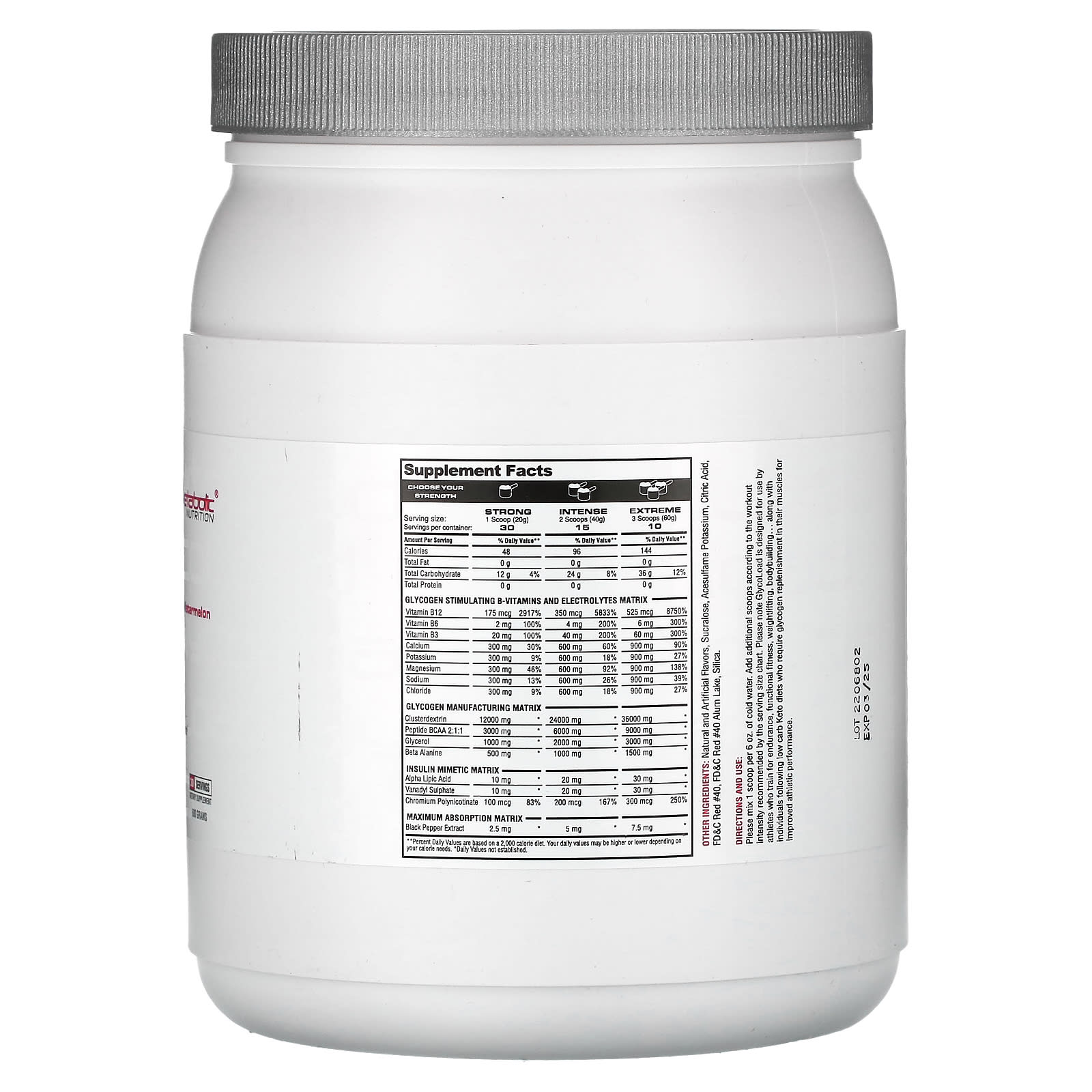 Metabolic Nutrition, GlycoLoad, Watermelon, 600 g - Image 2