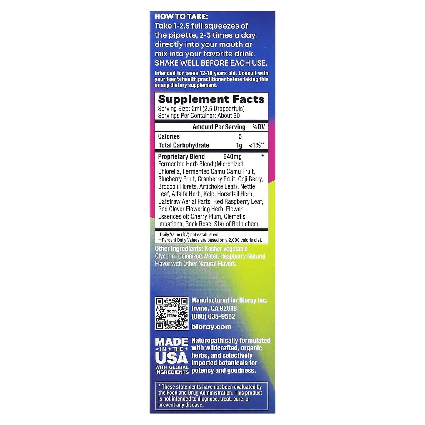 Bioray All Systems Glow for Teens, Natural Dietary Supplement, Raspberry Flavor, 2 fl oz - Image 2
