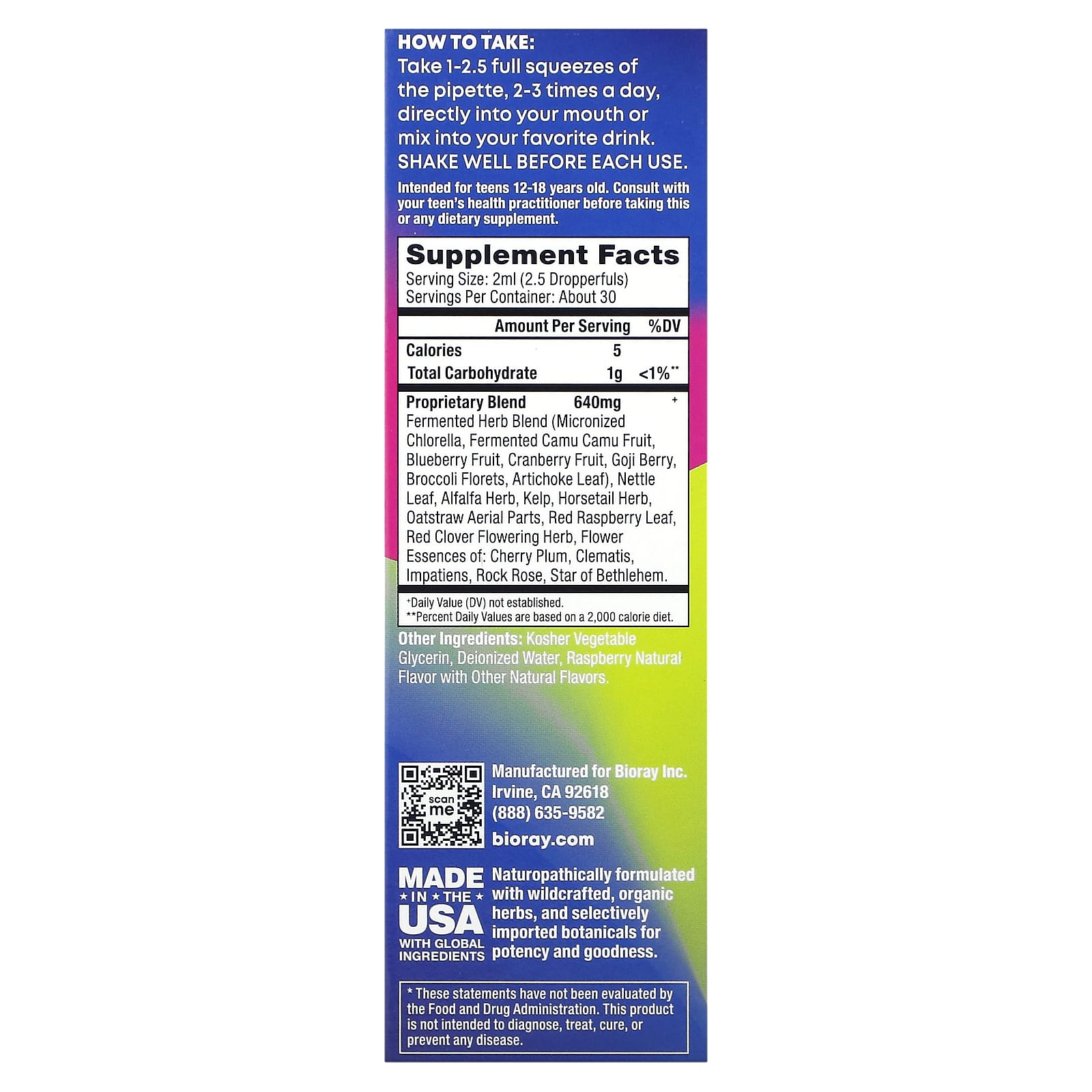Bioray All Systems Glow for Teens, Natural Dietary Supplement, Raspberry Flavor, 2 fl oz - Image 2