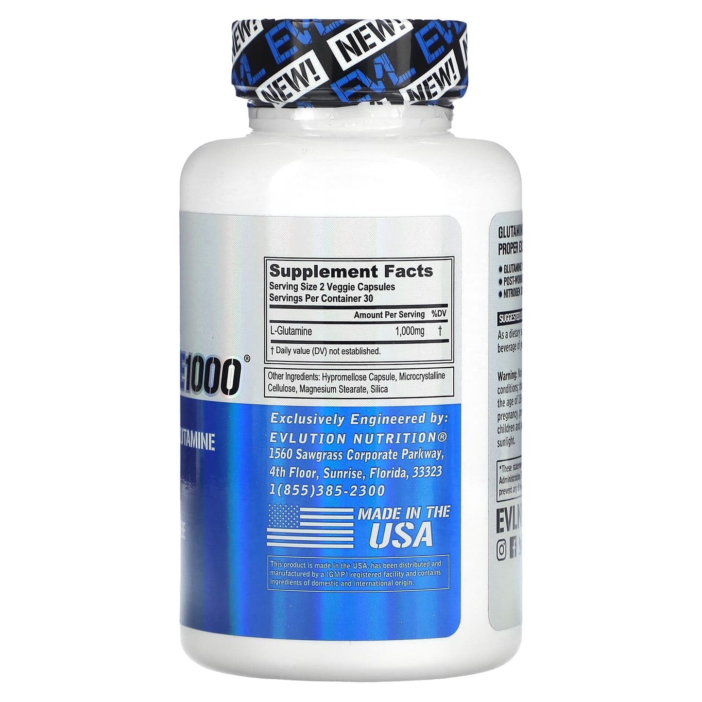 EVLution Glutamine 1000 - 60 Veggie Capsules for Muscle Recovery - Image 2