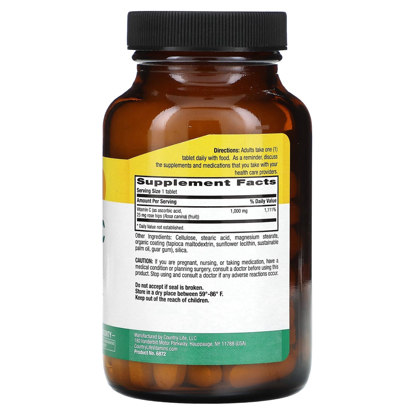 Country Life Time Release Vitamin C with Rose Hips, 1200mg, 90 Tablets - Image 2