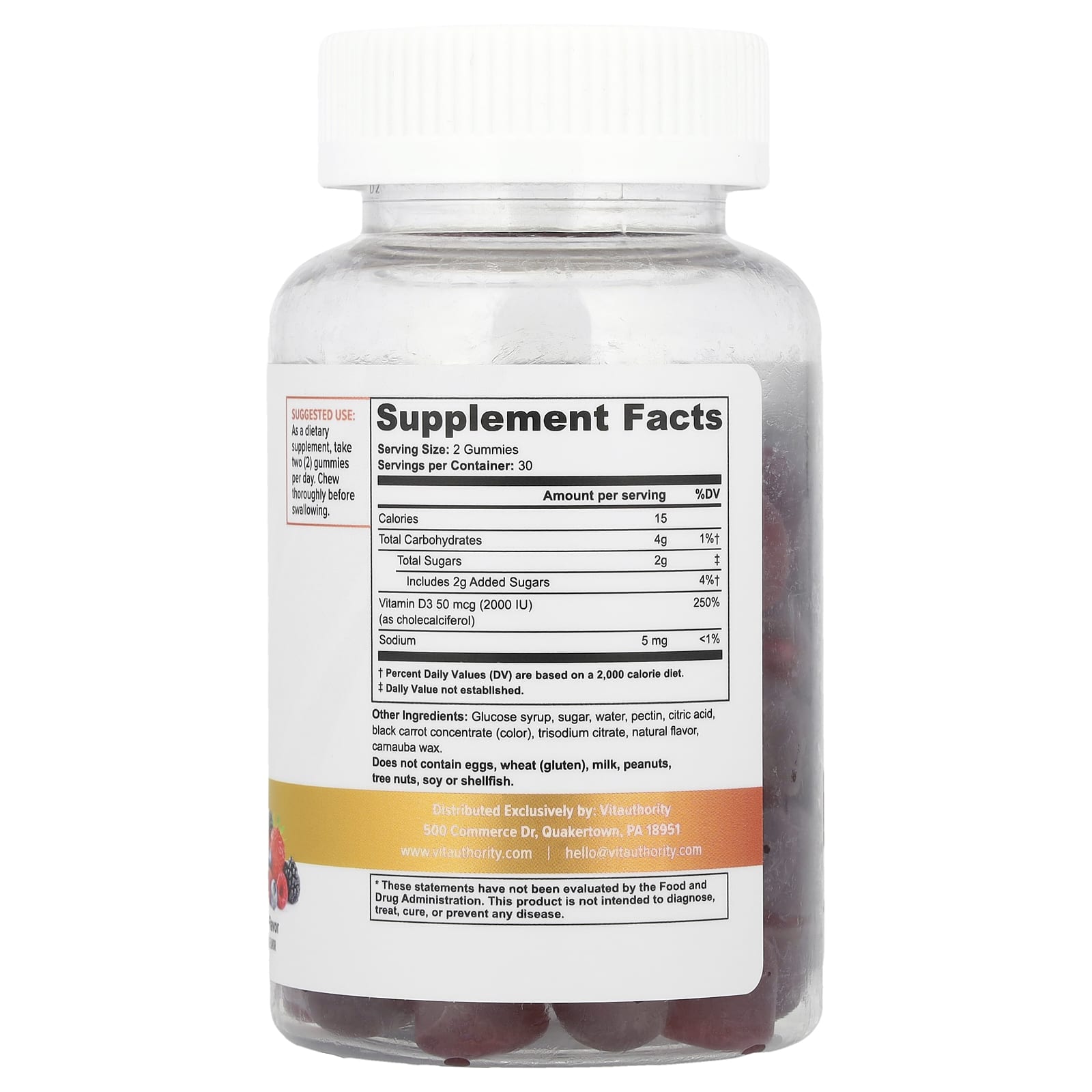 Vitauthority, Vitamin D3 Gummies, Berry, 60 Gummies (25 mcg per Gummy) - Image 2