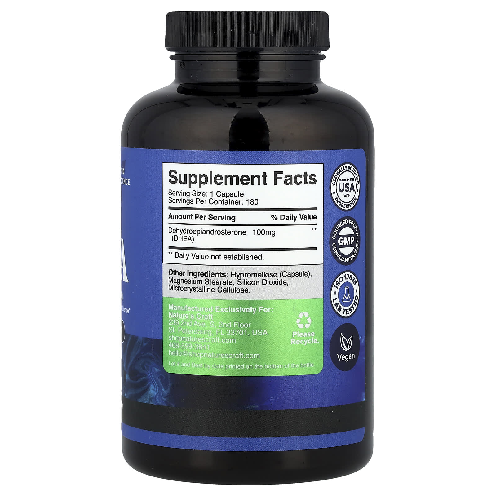 Nature's Craft, DHEA, 100 mg, 180 Capsules - Image 2