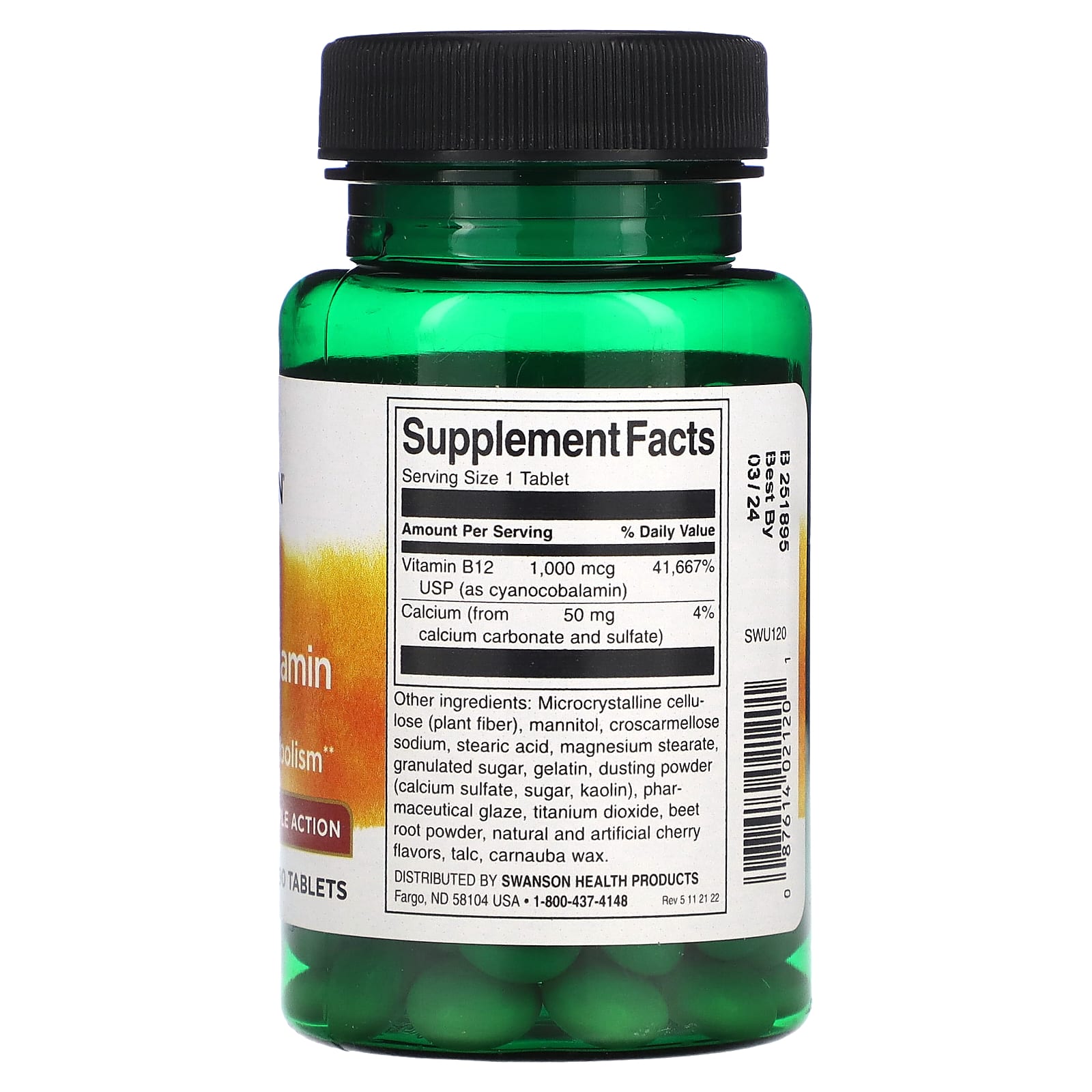 Swanson, Vitamin B12 Cyanocobalamin, Triple Action, 90 Tablets - Image 2