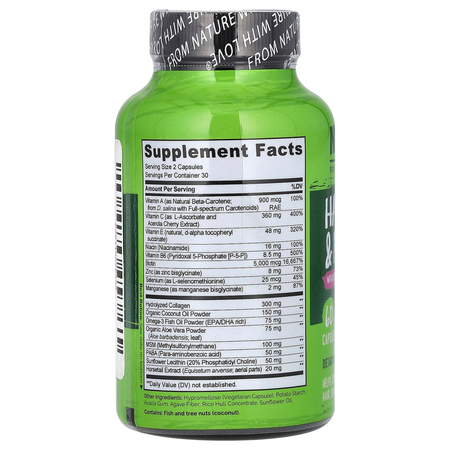 NATURELO, Hair, Skin & Nails With Biotin & Collagen, 60 Capsules - Image 2