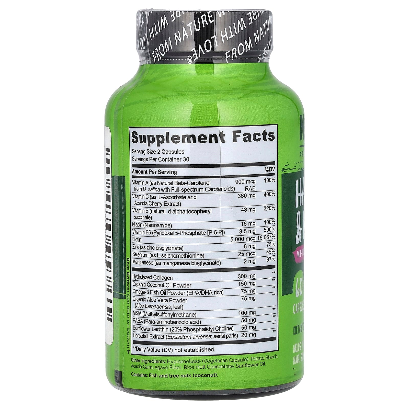 NATURELO, Hair, Skin & Nails With Biotin & Collagen, 60 Capsules - Image 2
