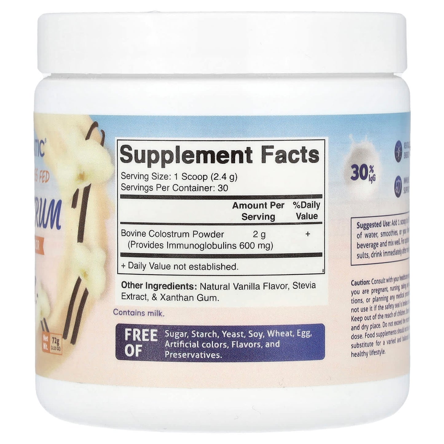 Vitamatic, Bovine Grass Fed Colostrum, Vanilla, 2.53 oz (72 g) - Image 2