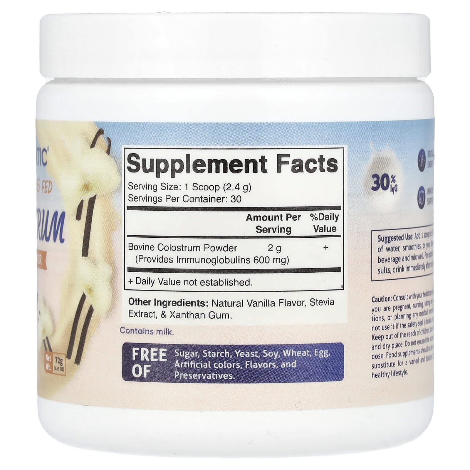 Vitamatic, Bovine Grass Fed Colostrum, Vanilla, 2.53 oz (72 g) - Image 2