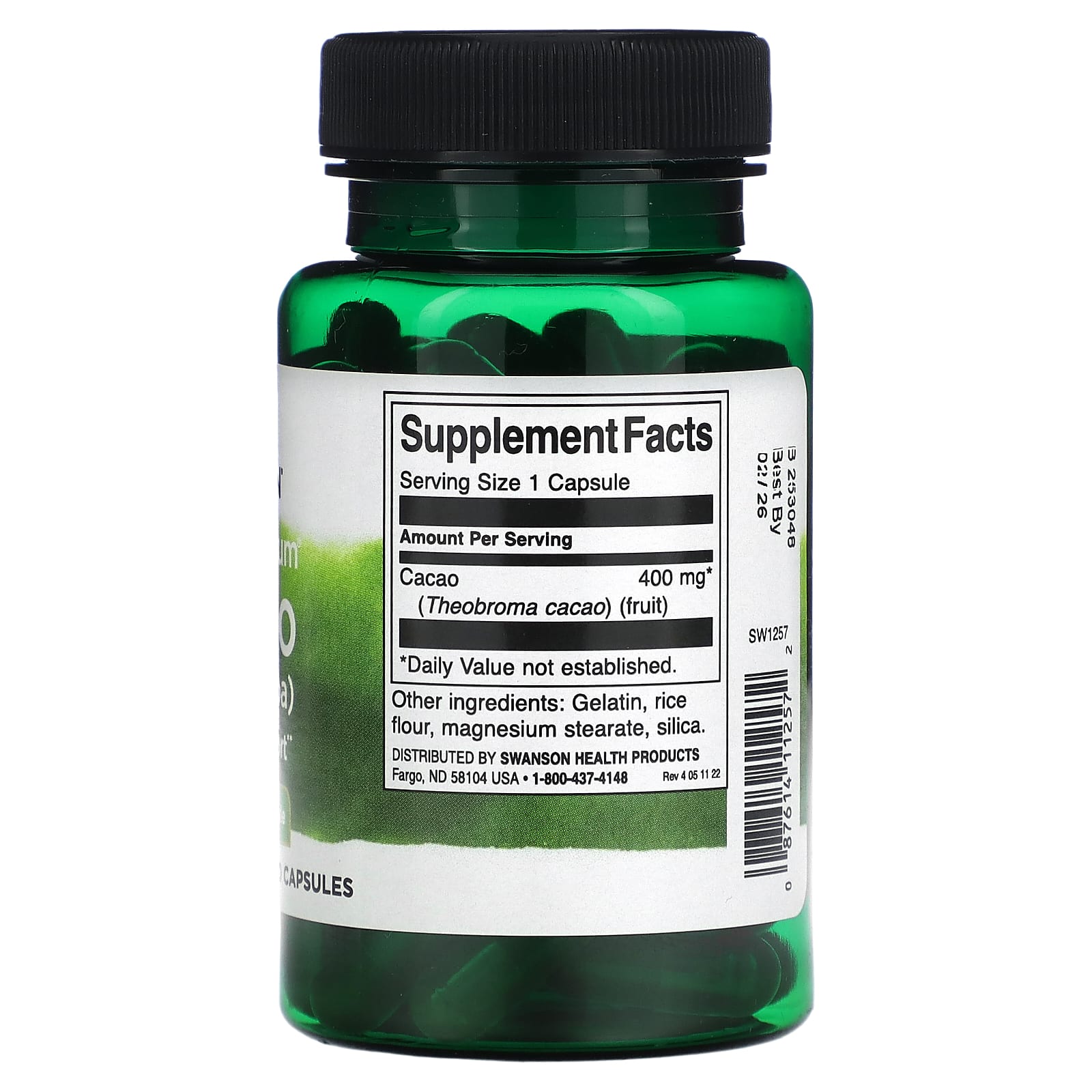 Swanson, Full Spectrum Cacao (Raw Cocoa), 400 mg , 60 Capsules - Image 2