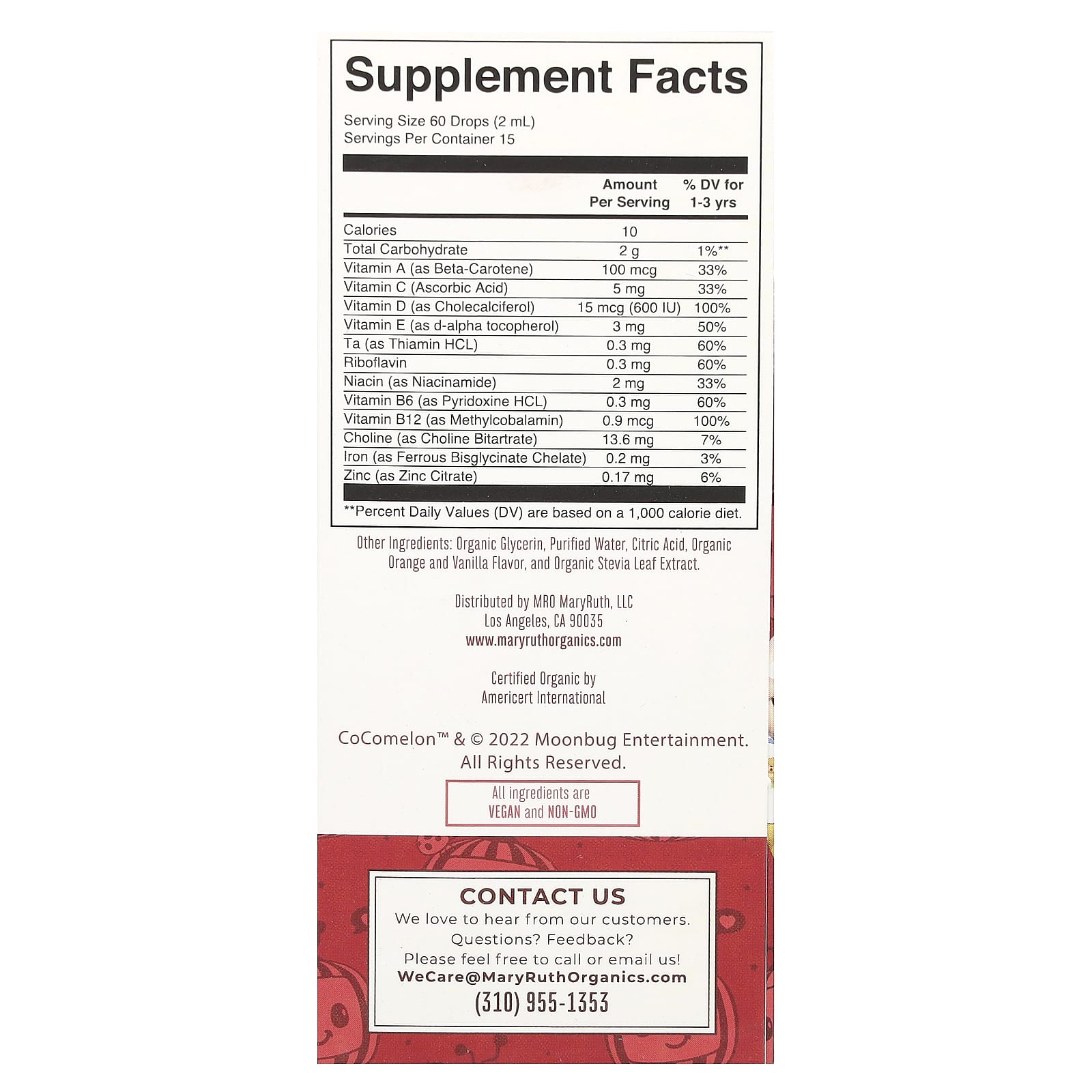 MaryRuth's, Cocomelon, Toddler Multivitamin, Liquid Drops With Iron, 1 - 3 Years, Orange Vanilla, 1 fl oz (30 ml)
