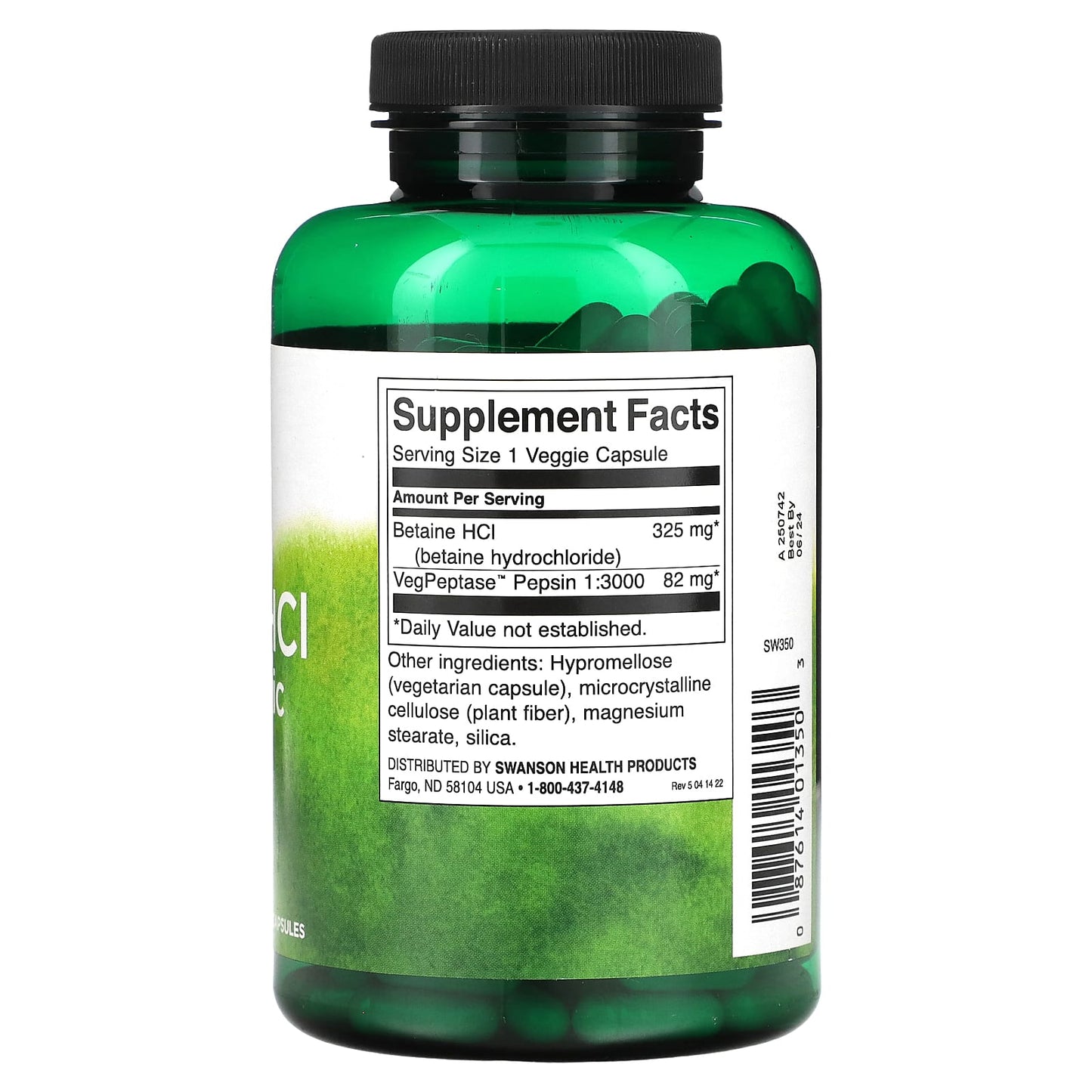 Swanson, Betaine HCl Hydrochloric Acid with VegPeptase, 250 Veggie Capsules - Image 2