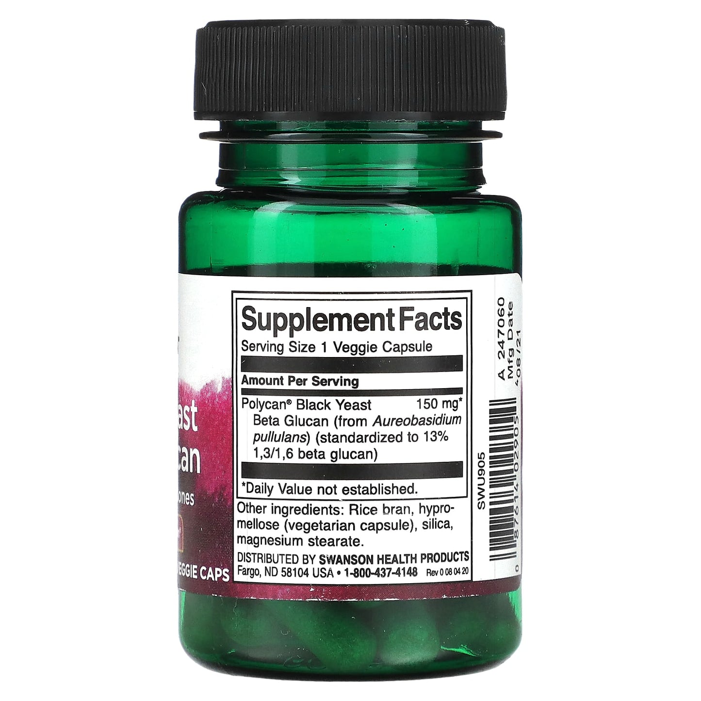 Swanson, Black Yeast Beta Glucan, 30 Veggie Caps (150 mg per Cap) - Image 2