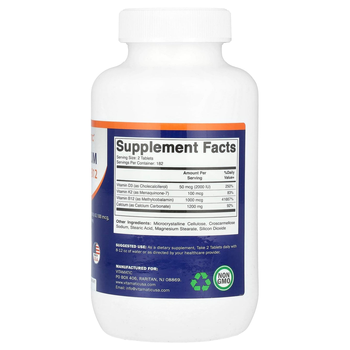 Vitamatic, Calcium + D3, K2, B12, 365 Coated Tablets - Image 2