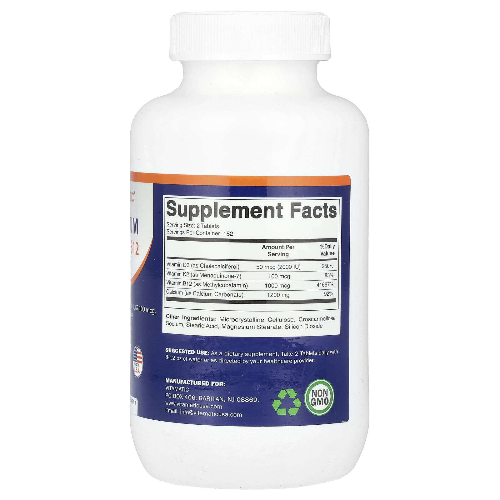 Vitamatic, Calcium + D3, K2, B12, 365 Coated Tablets - Image 2