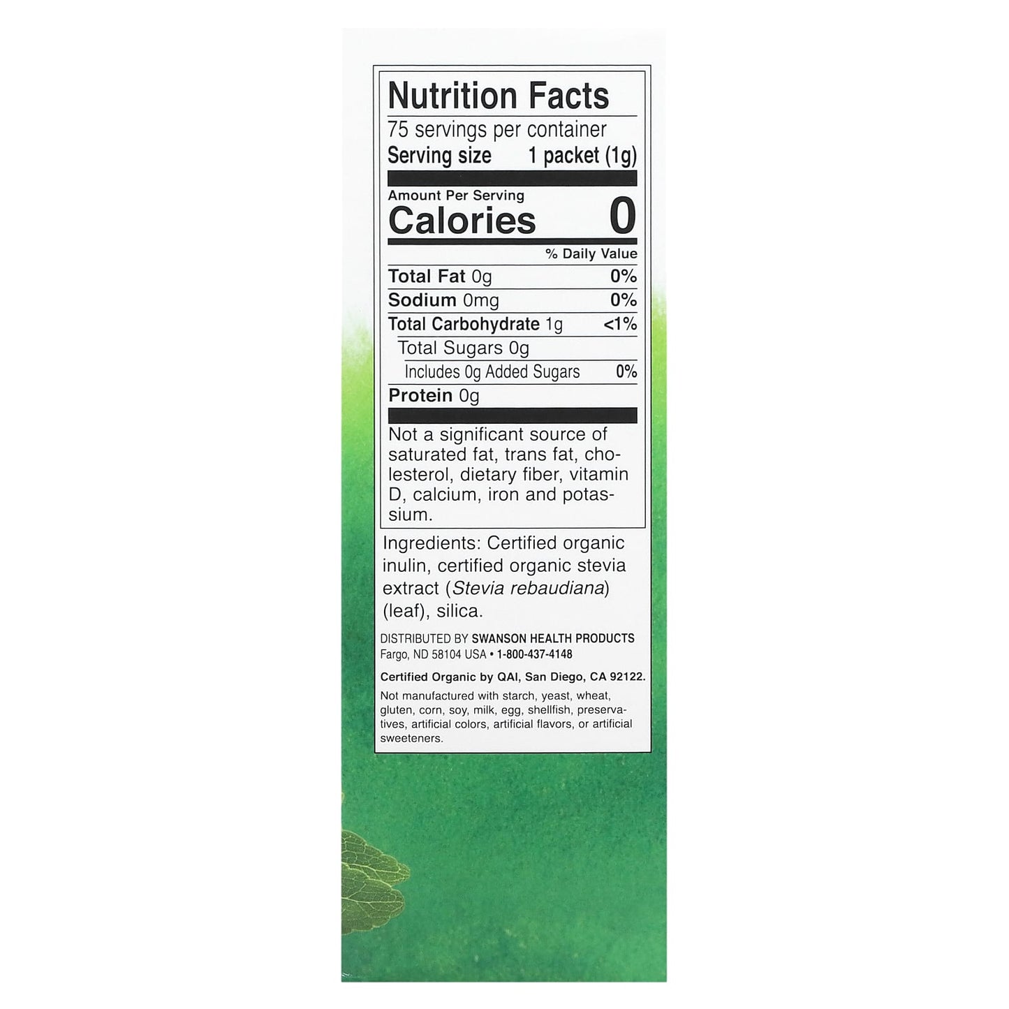 Swanson, Certified Organic Stevia Extract, 75 Packets - Image 2
