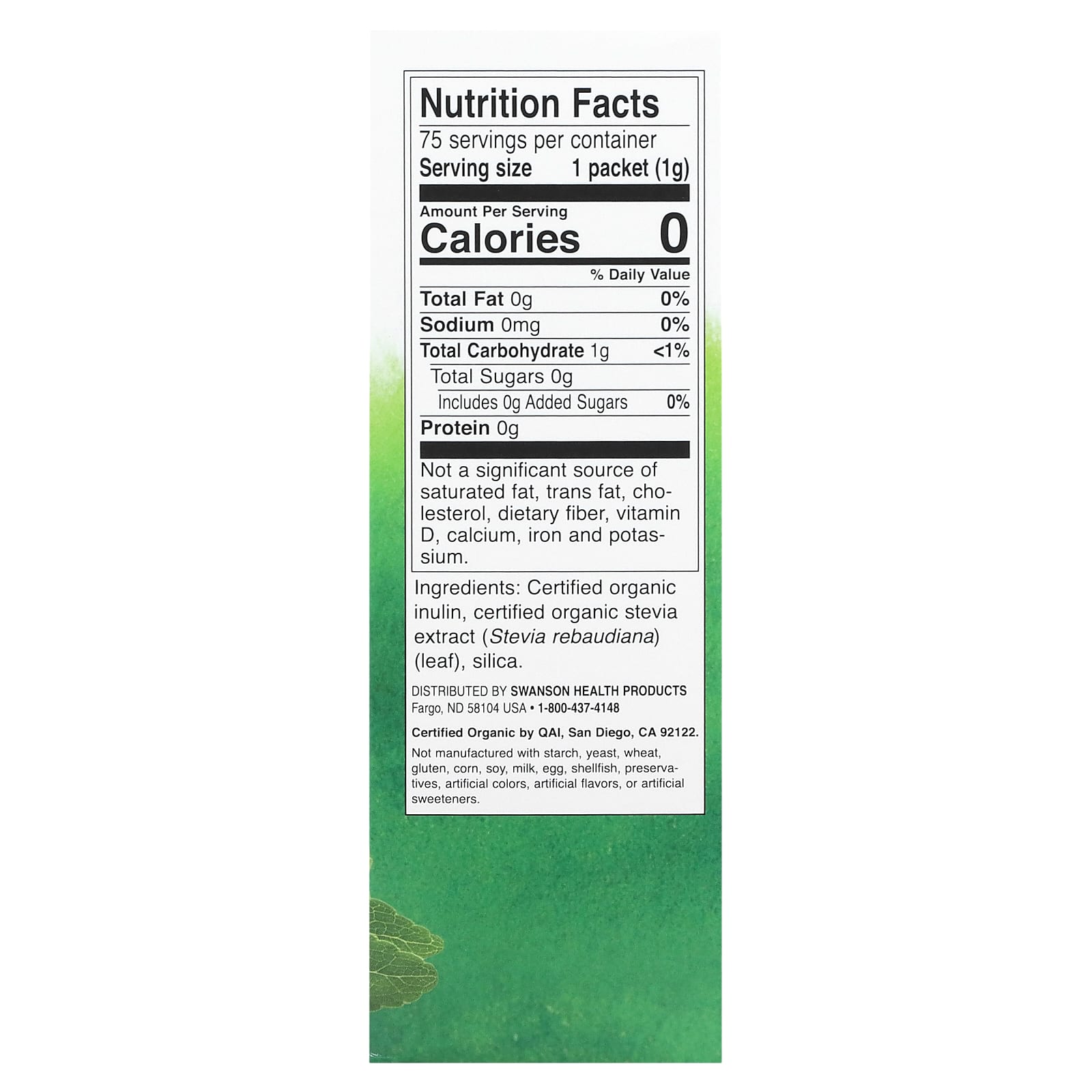 Swanson, Certified Organic Stevia Extract, 75 Packets - Image 2