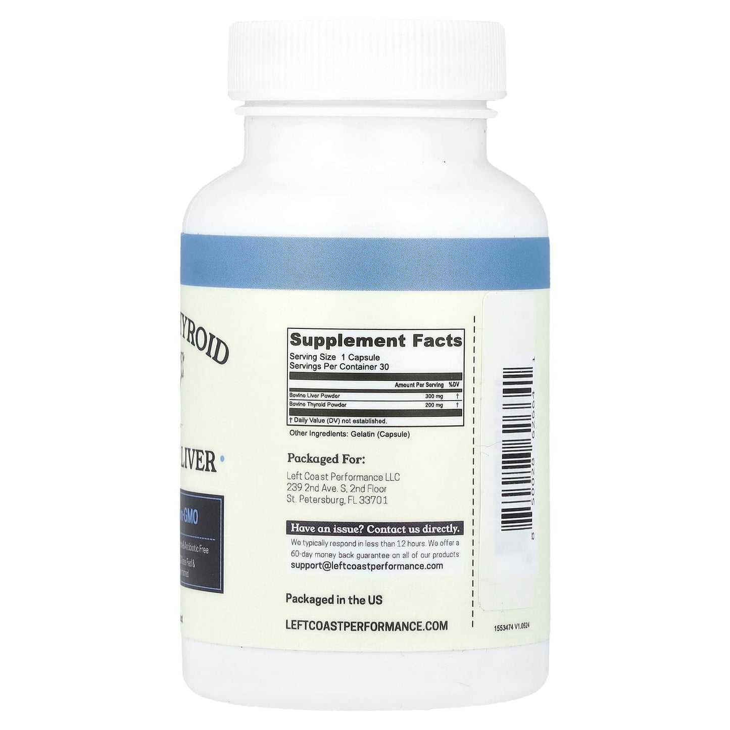 Left Coast Performance, Bovine Thyroid with Beef Liver, 30 Capsules - Image 2