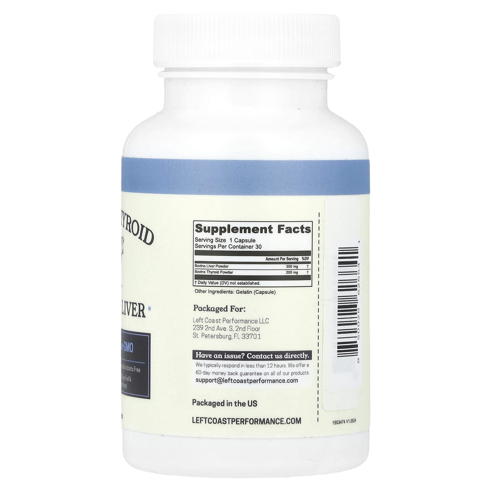 Left Coast Performance, Bovine Thyroid with Beef Liver, 30 Capsules - Image 2
