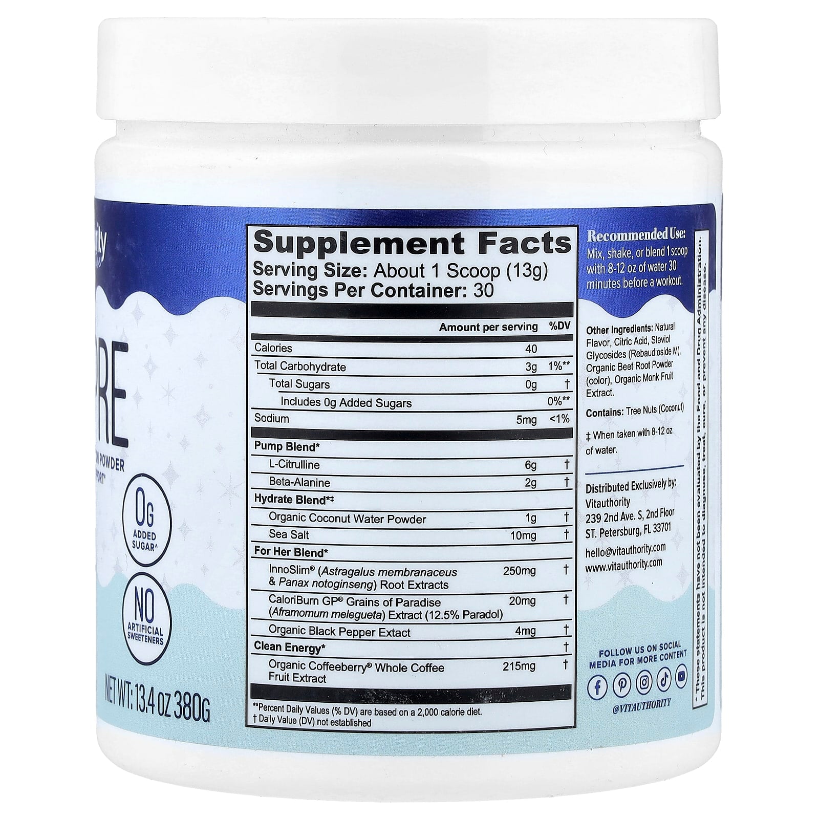 Vitauthority, Active, Vita Pre, Pre-Workout Hydration Powder, Fruit Fusion, 13.4 oz (380 g) - Image 2