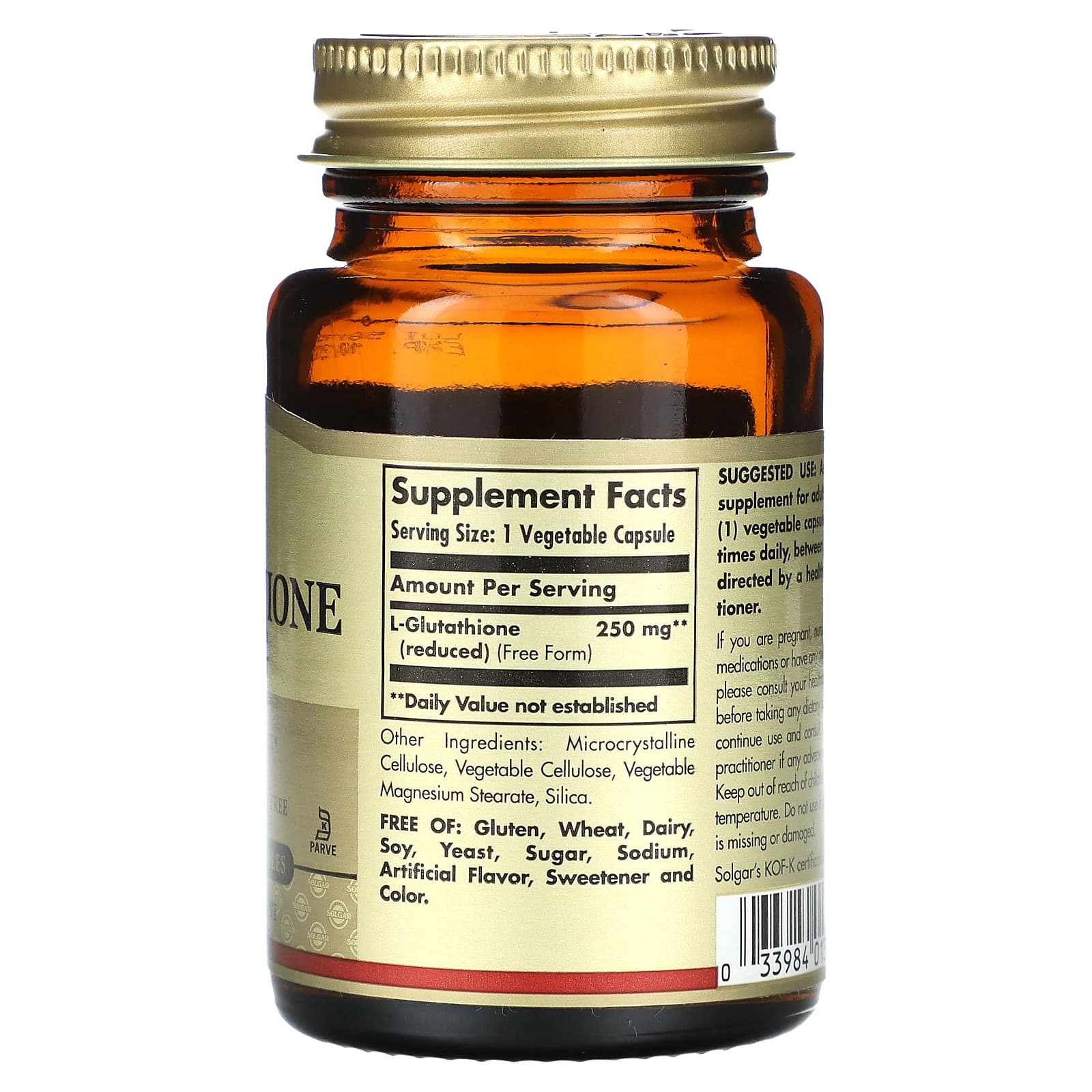 Solgar, Reduced L-Glutathione, 250 mg, 30 Vegetable Capsules - Image 2