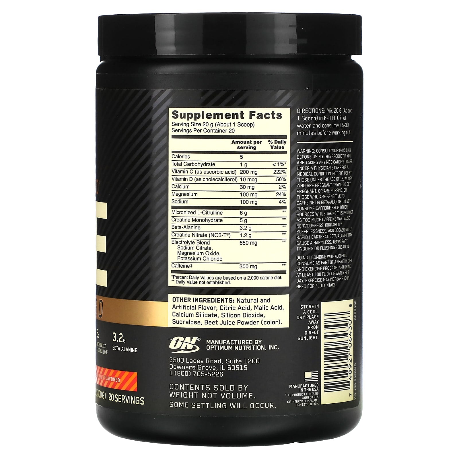 Optimum Nutrition, Gold Standard® Pre Advanced, Strawberry Mango Daiquiri, 14.1 oz (400 g) - Image 2