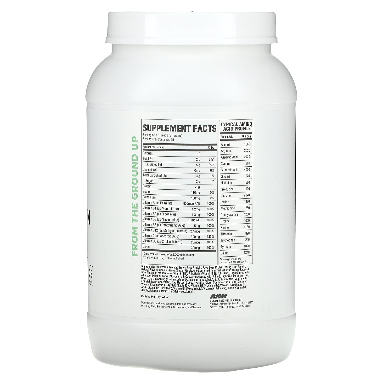Raw Nutrition, Vegan Protein, Cookies & Cream, 1.7 lbs (775 g) - Image 2