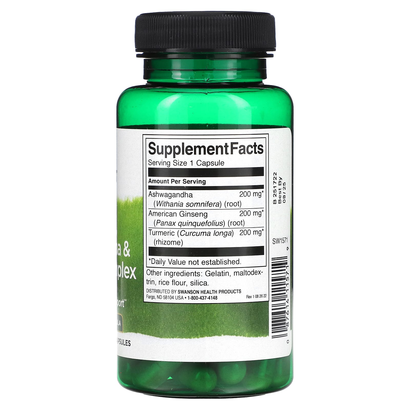 Swanson, Turmeric, Ashwagandha & Ginseng Complex, 60 Capsules - Image 2