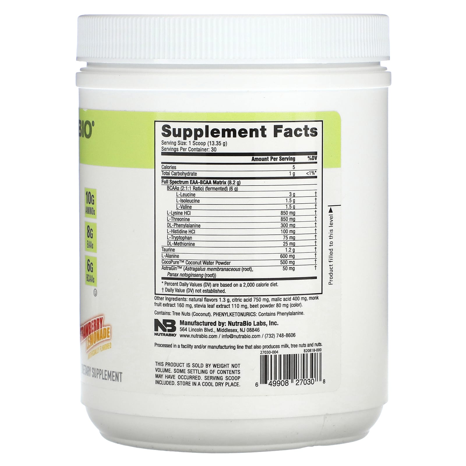 NutraBio, EAA, Strawberry Lemonade, 0.88 lb (401 g) - Image 2
