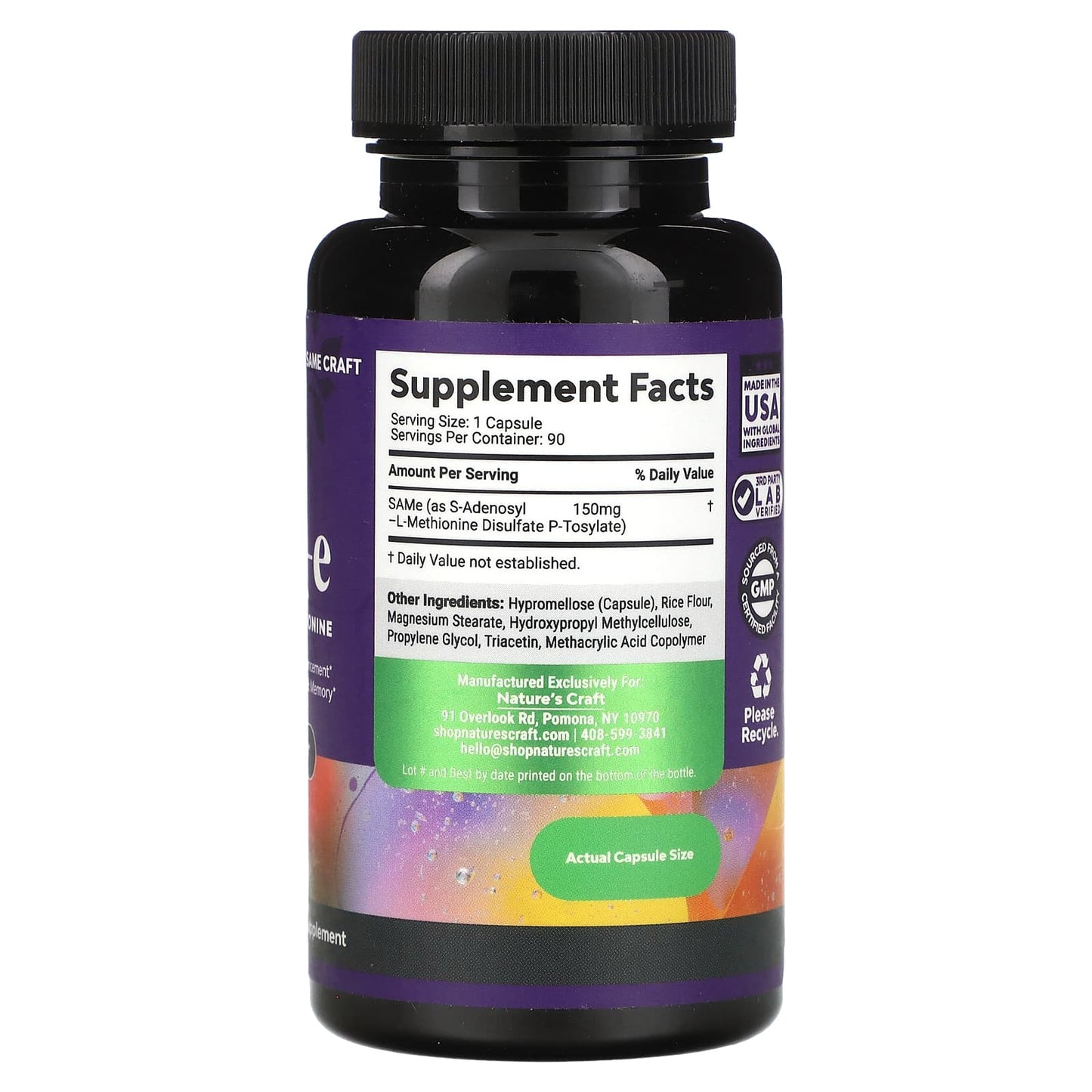 Nature's Craft, SAM-e, 150 mg, 90 Capsules - Image 2