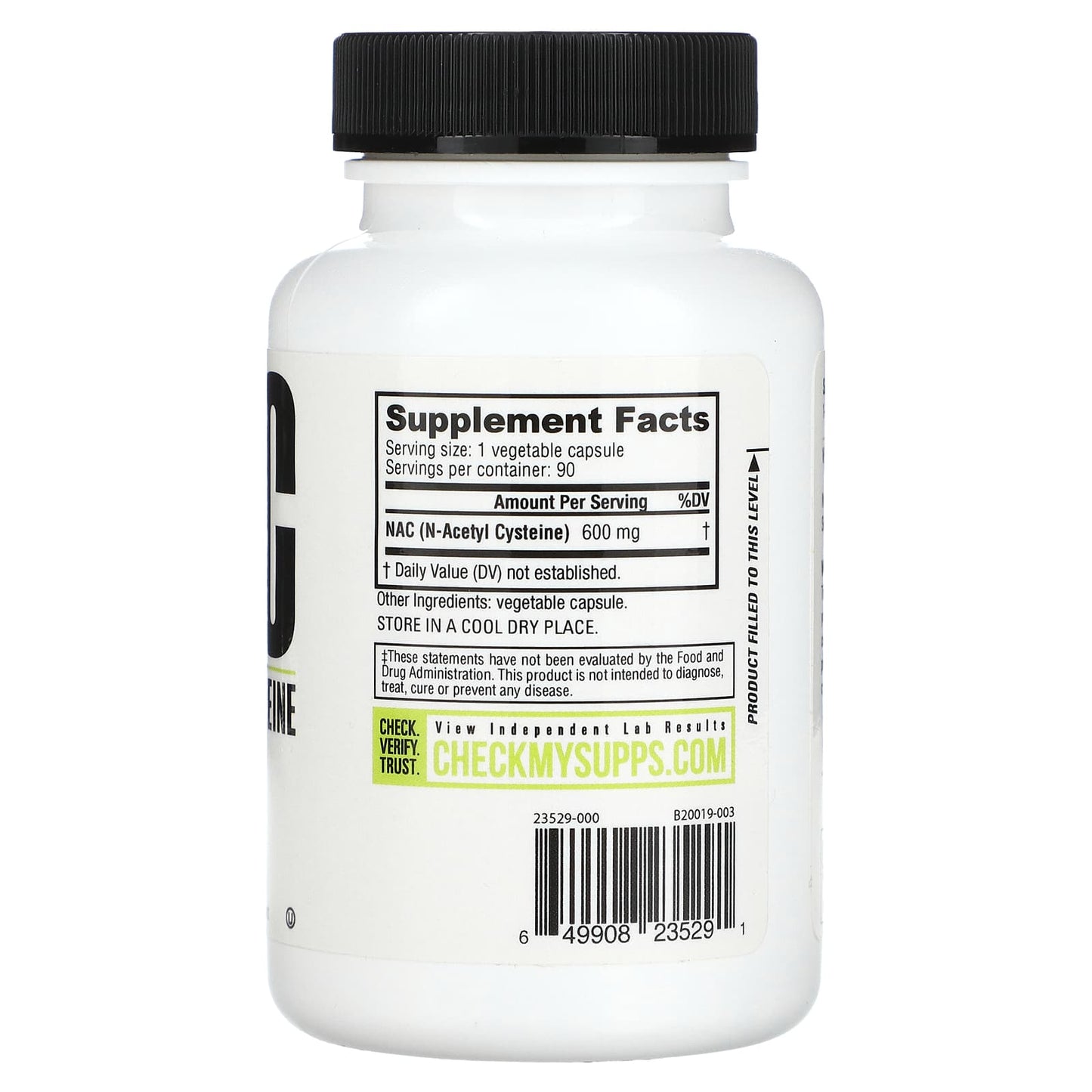 NutraBio, NAC, 600 mg, 90 Veggie Capsules - Image 2